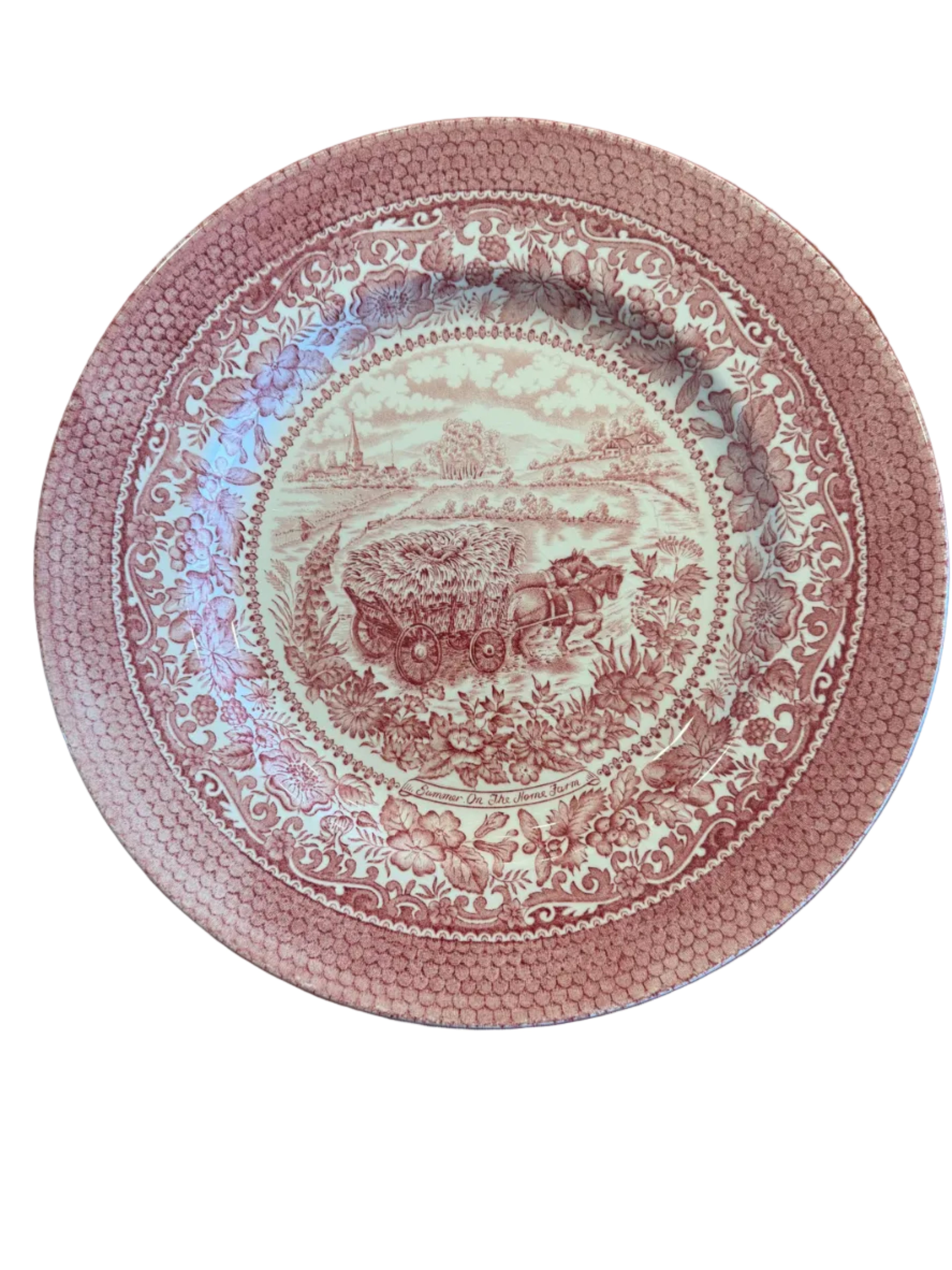 1970s Johnson Bros. “Four Seasons – Summer (On the Home Farm)” Red Transferware Plate