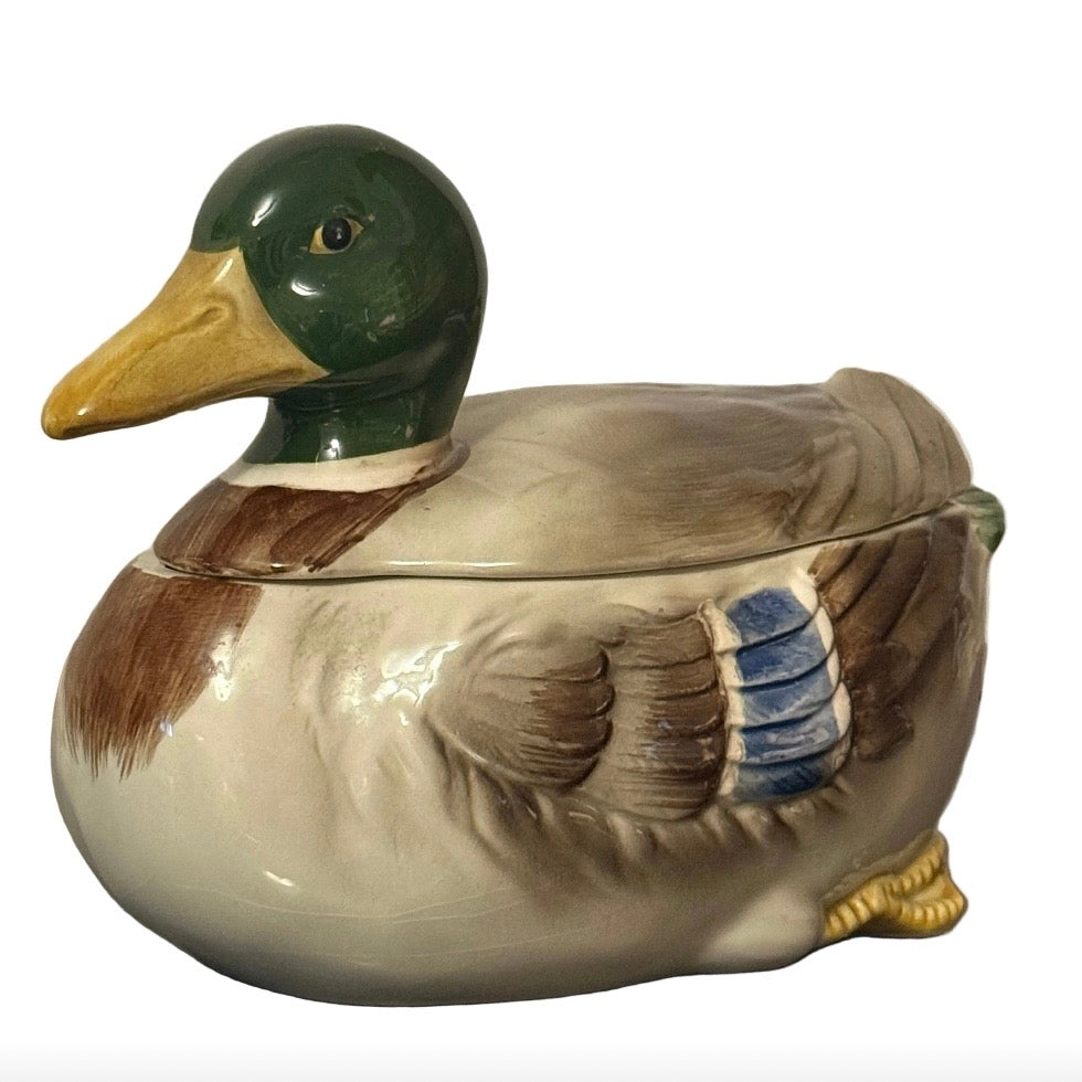 1981 Otagiri Hand-Painted Ceramic Mallard Duck Covered Tureen