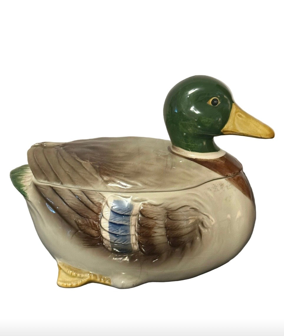 1981 Otagiri Hand-Painted Ceramic Mallard Duck Covered Tureen
