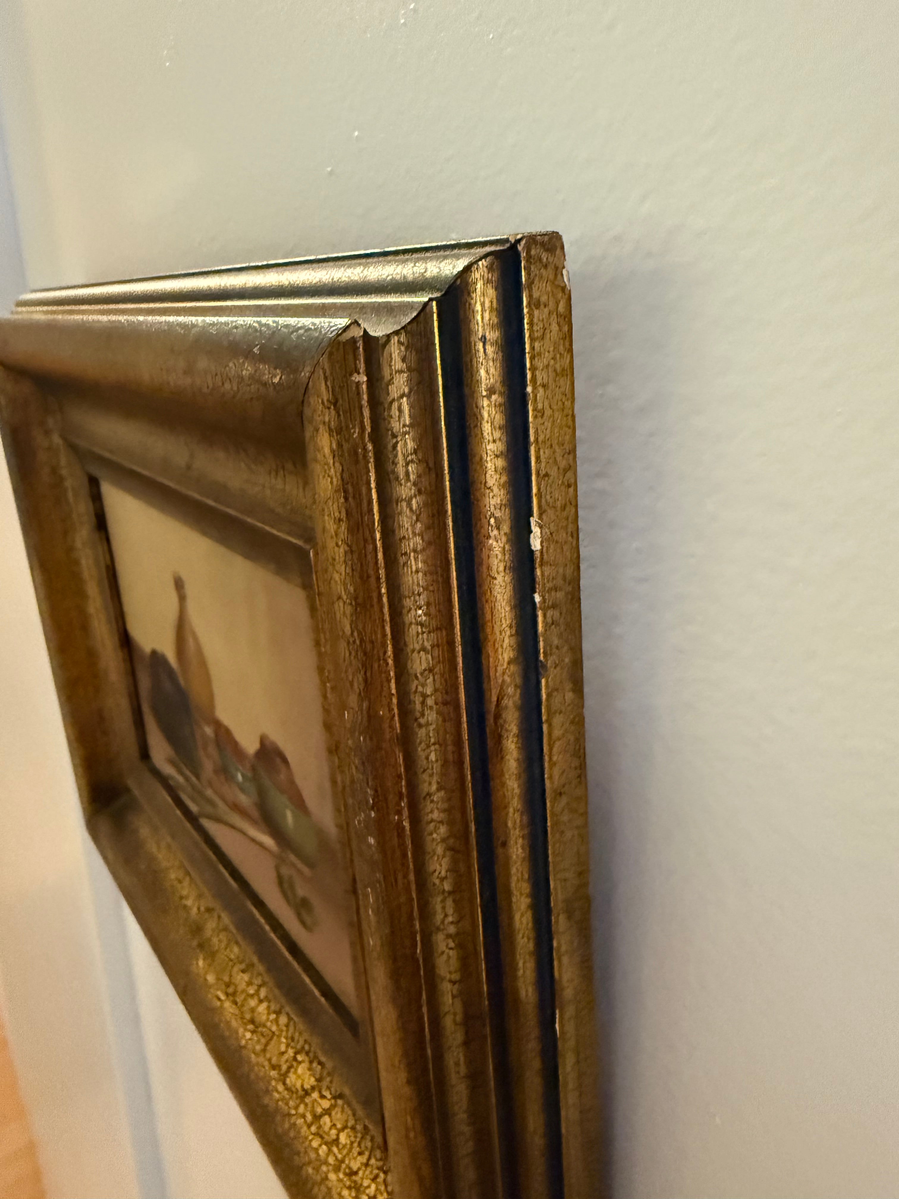 Mid 20th Century Petite European Still Life Oil in Deep Crackle Gilt Frame, Signed v. Weley