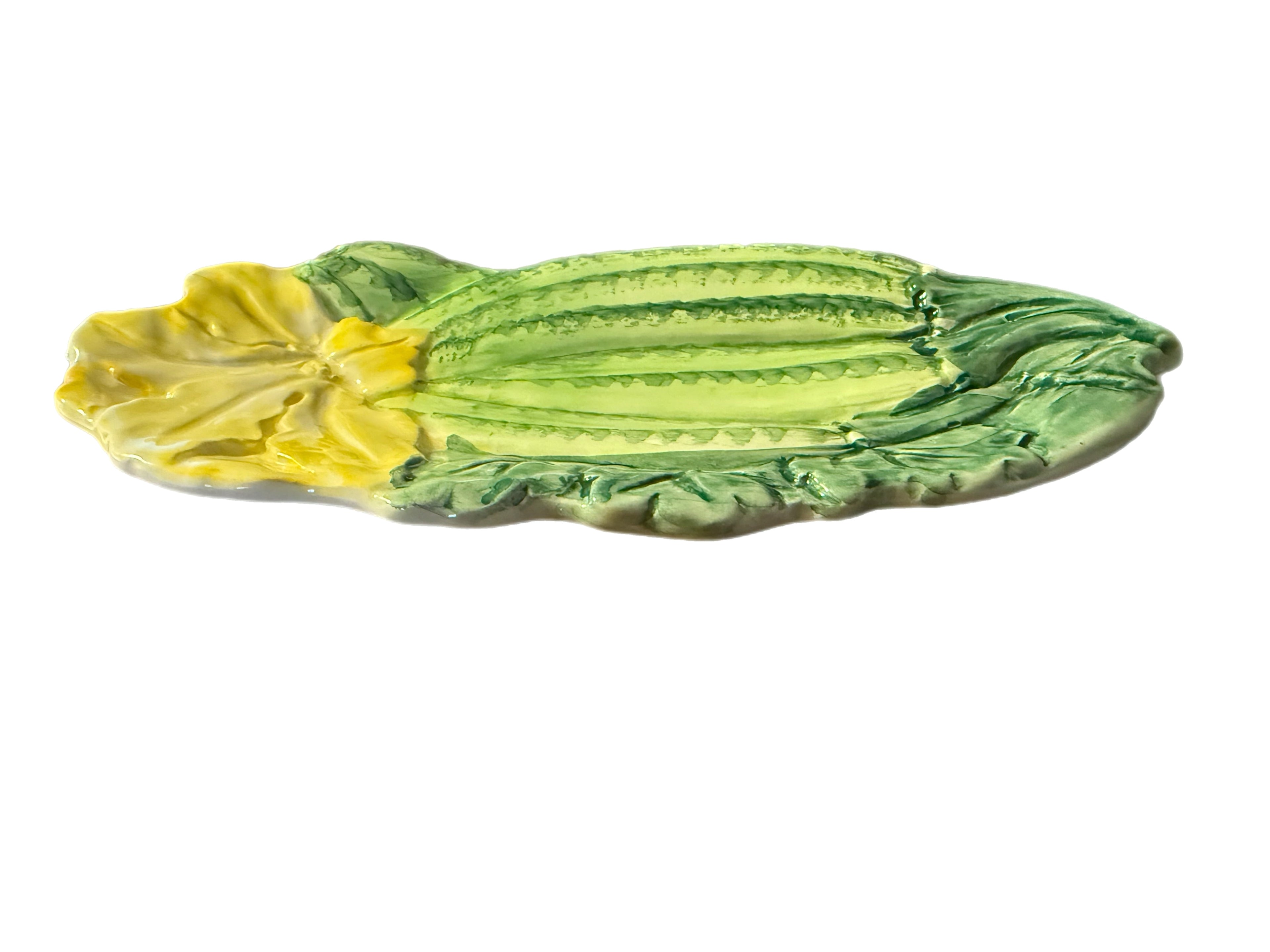 Late 20th Century Italian Majolica Hand-Painted Ceramic Zucchini Flower Serving Dish