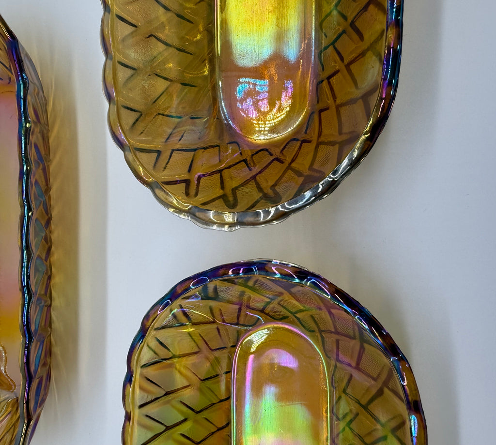 Mid 20th Century American Pressed Amber Carnival Glass Celery Dish - Set of 3
