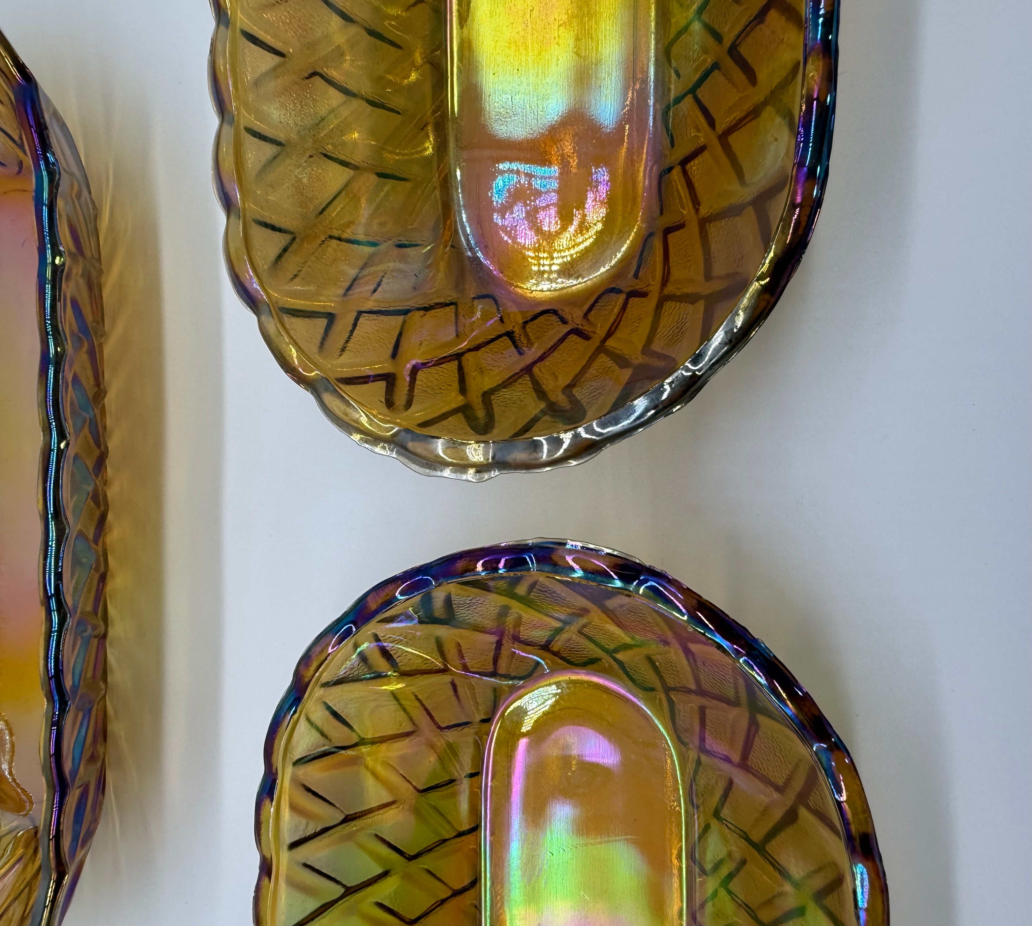 Mid 20th Century American Pressed Amber Carnival Glass Celery Dish - Set of 3