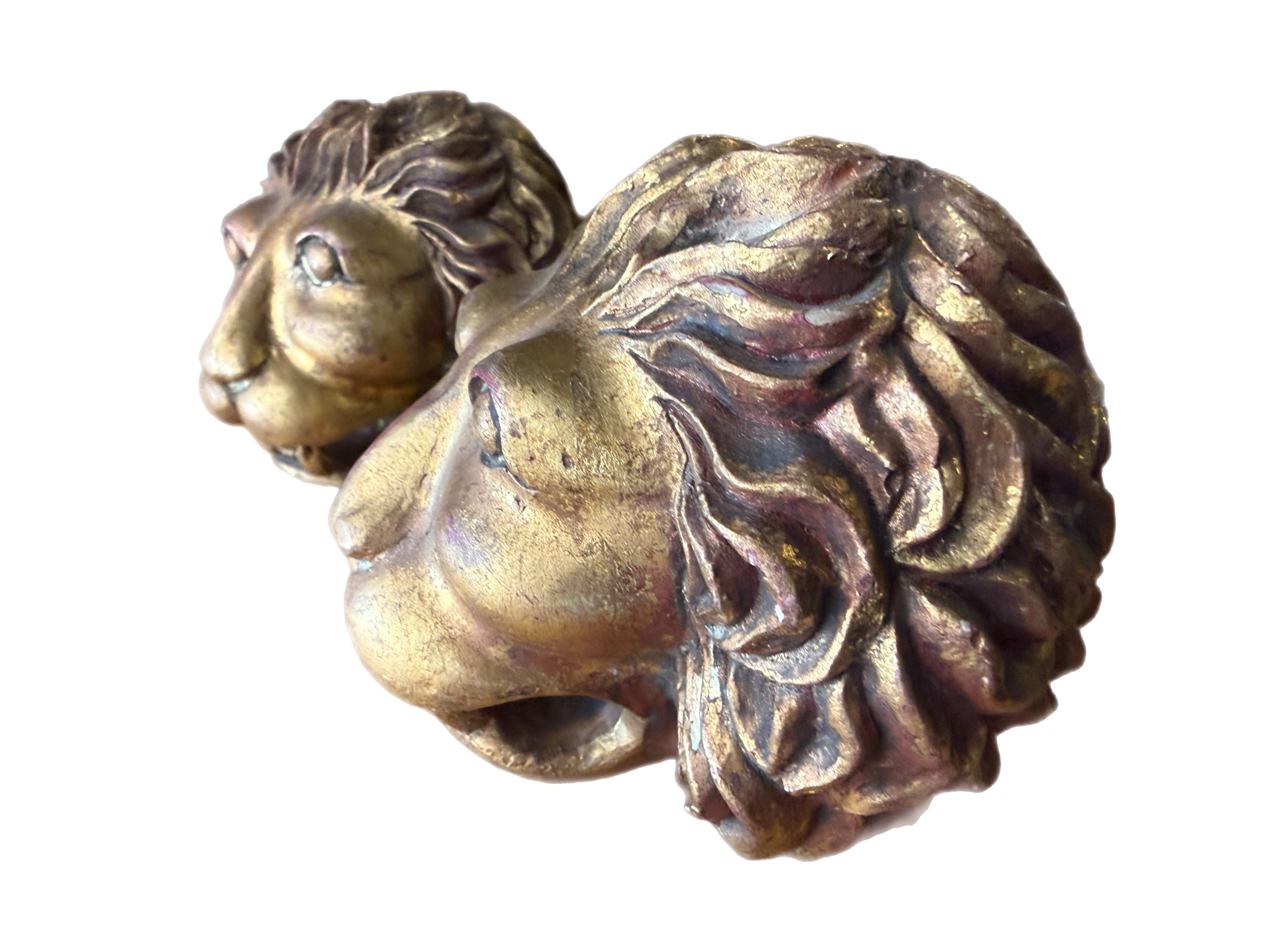 Pair of Vintage Gilt Lion Head Sculptures, Italian Neoclassical Style