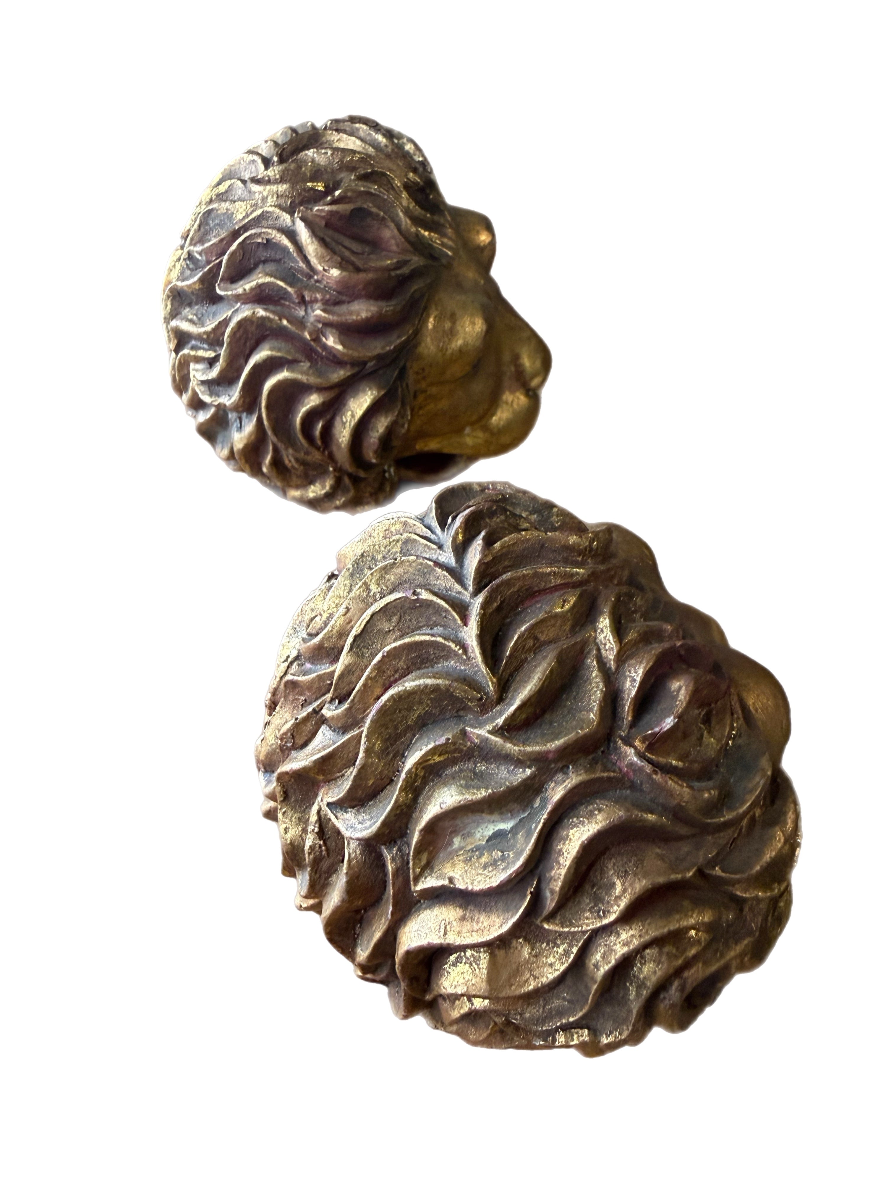 Pair of Vintage Gilt Lion Head Sculptures, Italian Neoclassical Style