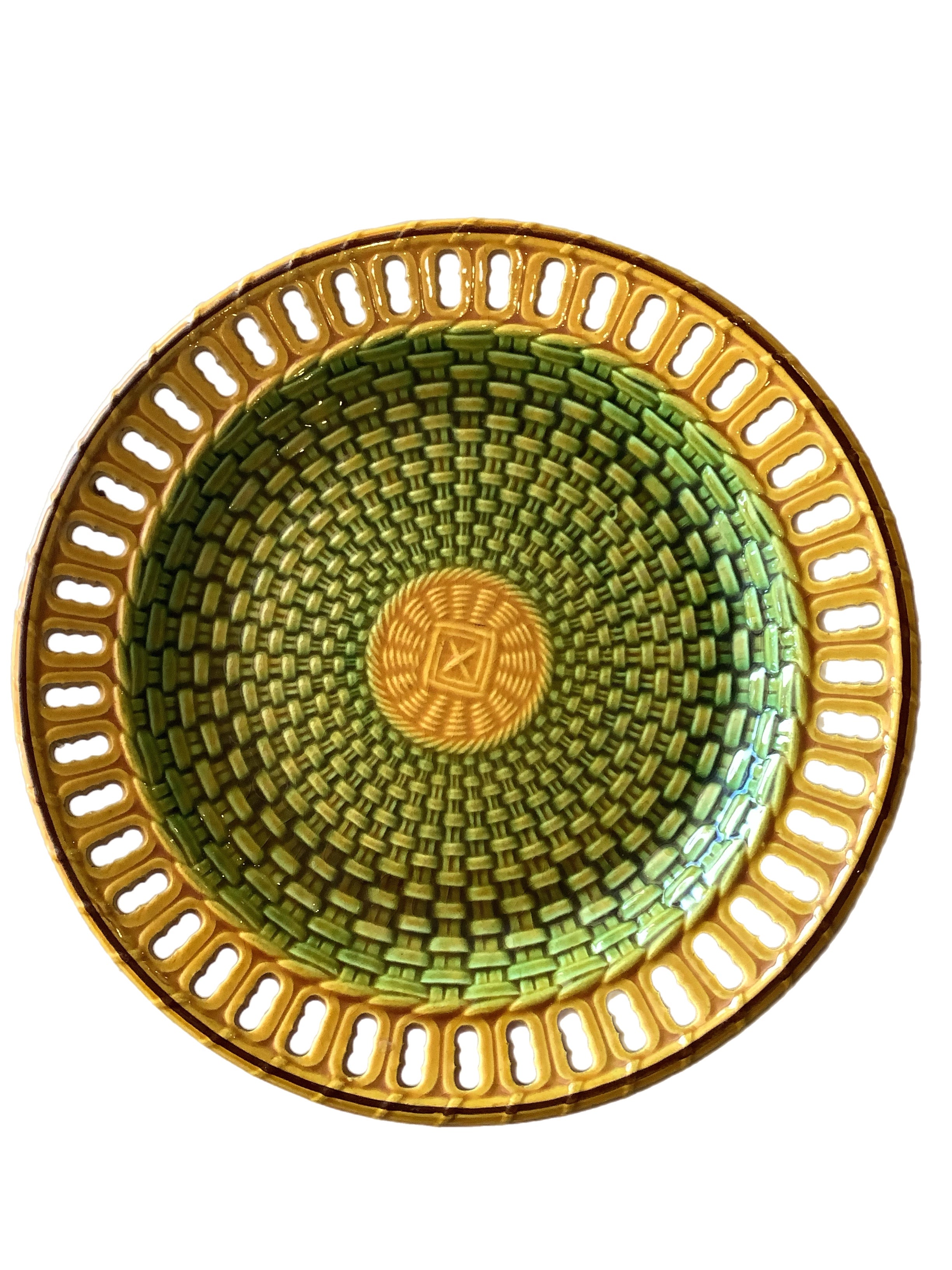 Antique 19th Century English Majolica Basketweave Dessert Service by Wittman & Roth, London (13 pcs)