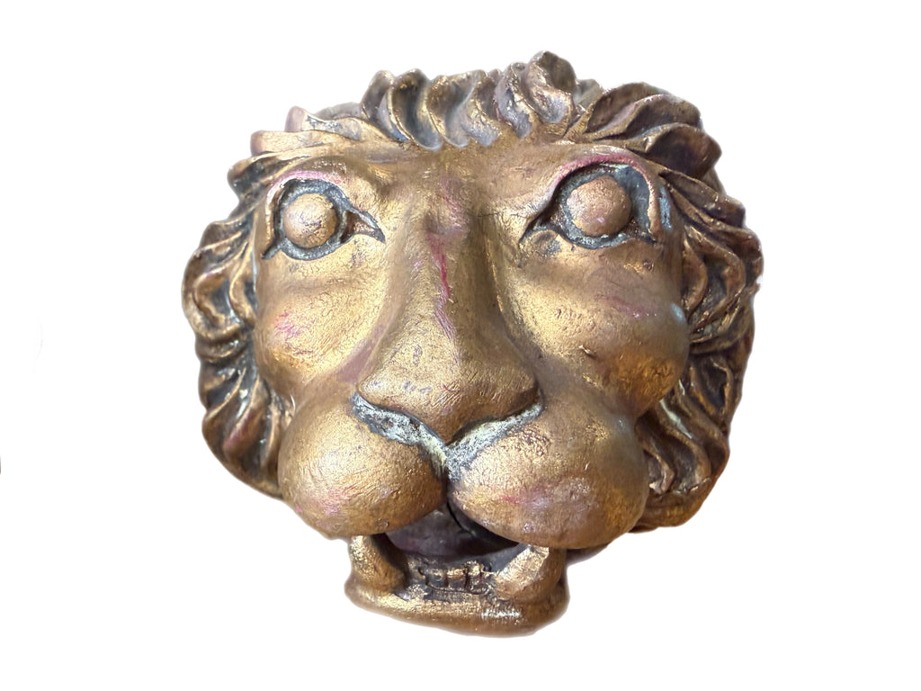 Pair of Vintage Gilt Lion Head Sculptures, Italian Neoclassical Style