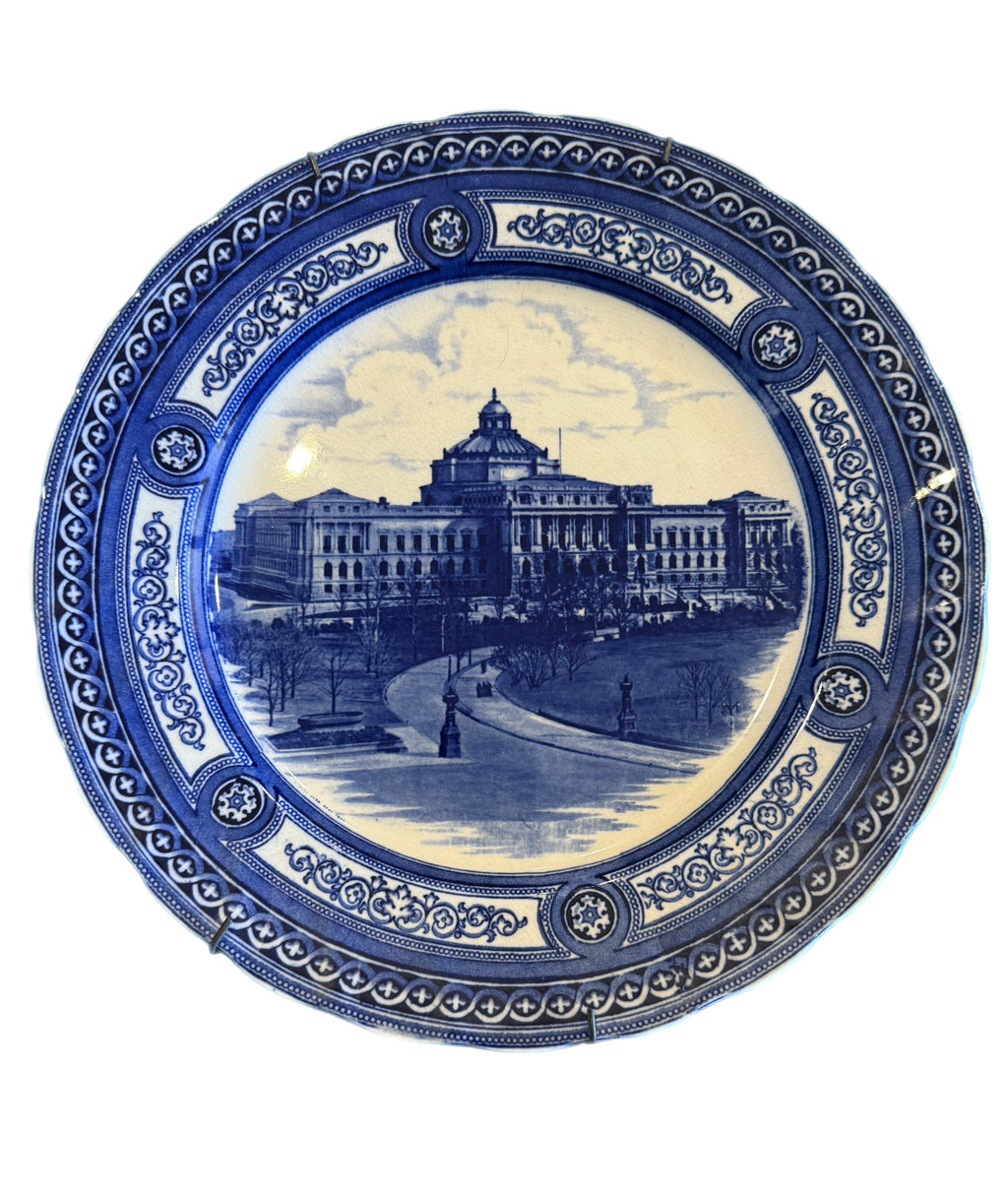 Vintage Royal Doulton Flow Blue Library of Congress Architectural Transferware Plate