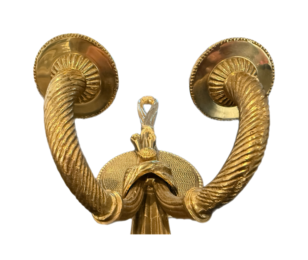 Mid 20th Century Grand Pair of Hollywood Regency Brass Tassel Wall Sconces