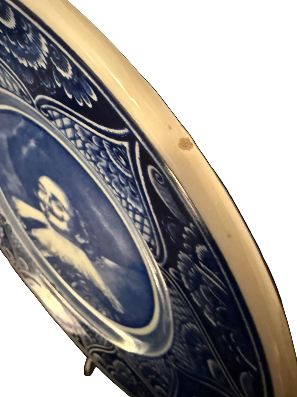 Vintage Blue & White Delft Portrait Plate of The Dutch Knight by Frans Hals