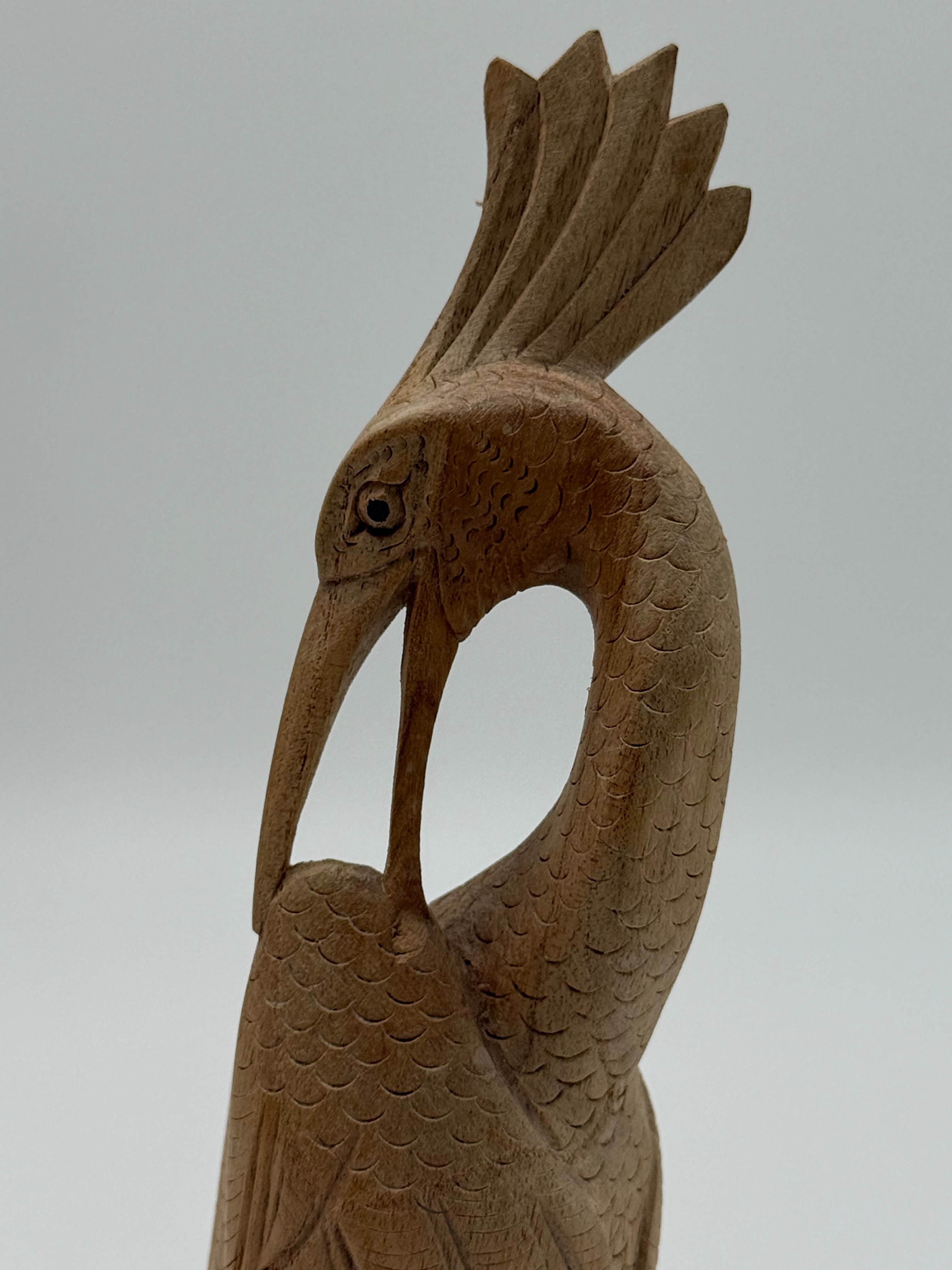 Late 20th Century Signed Montserrat Hand-Carved Wooden Crane Sculpture, 8.5”