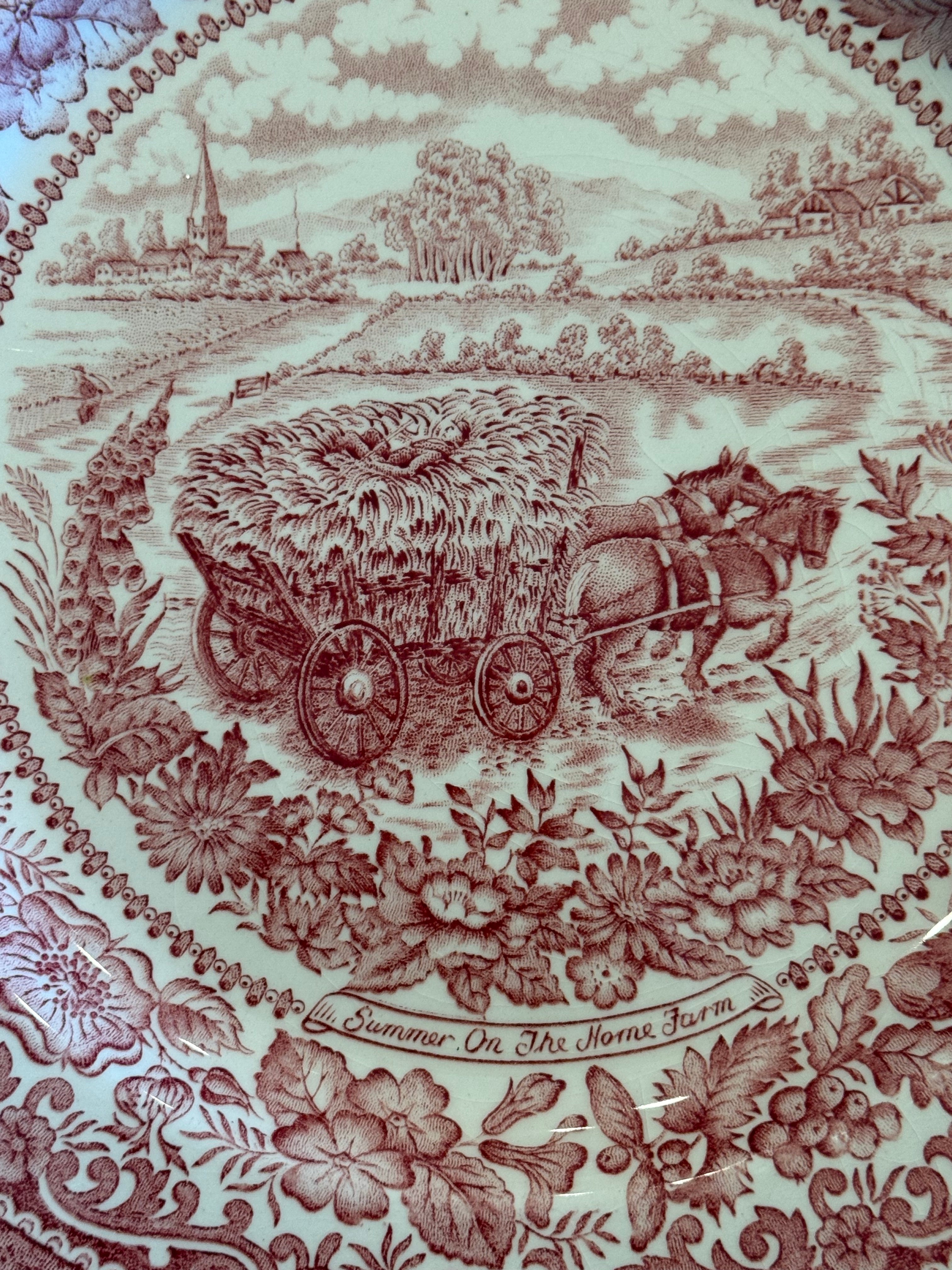 1970s Johnson Bros. “Four Seasons – Summer (On the Home Farm)” Red Transferware Plate