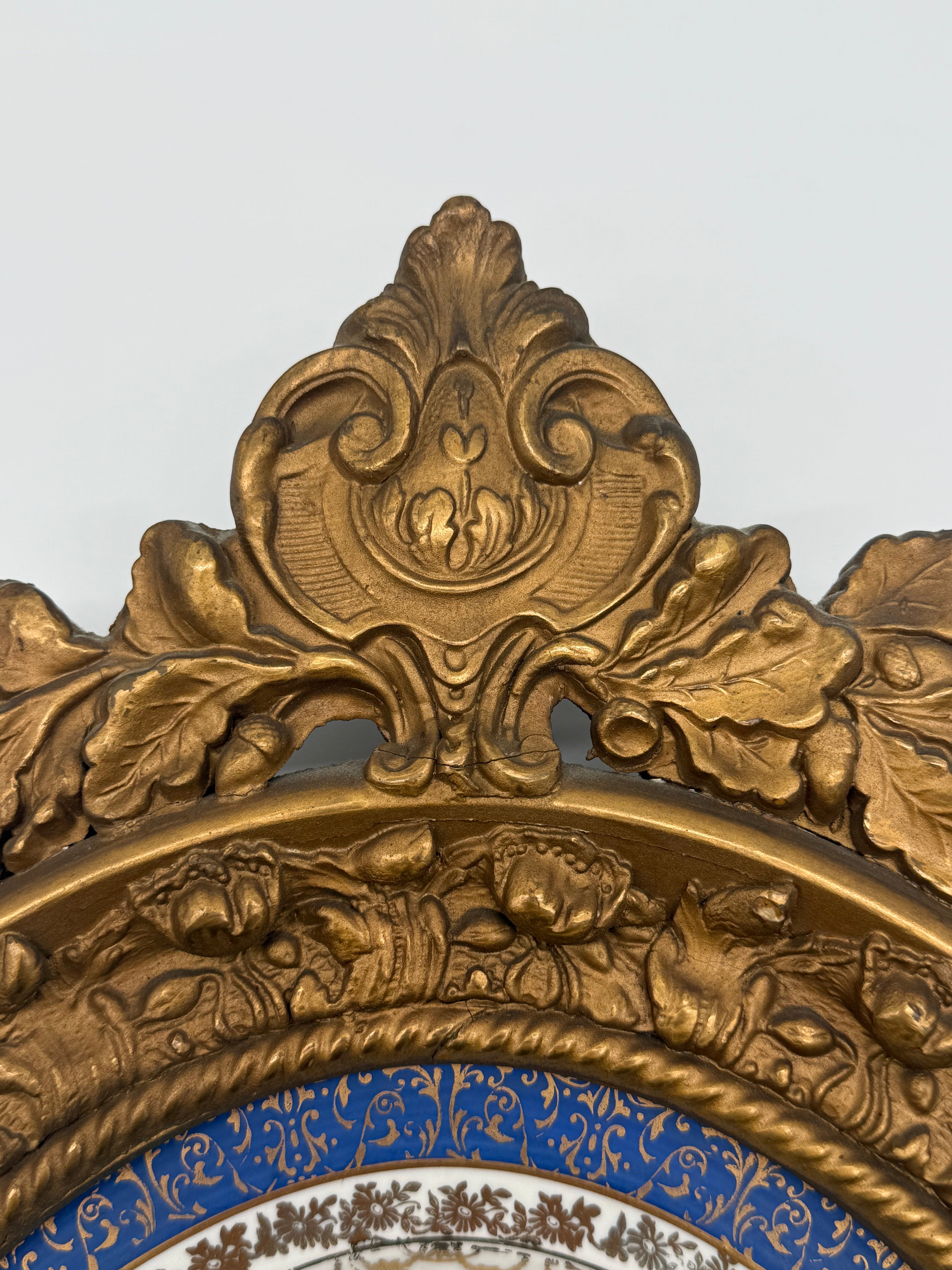 1960s Large Ornately Carved Gilt Framed 22kt Gold Classical Porcelain Plaque, Atlas International
