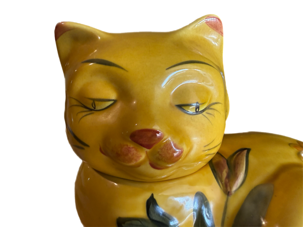 Vintage 1960s Yellow Calico Cat Ceramic Cookie Jar