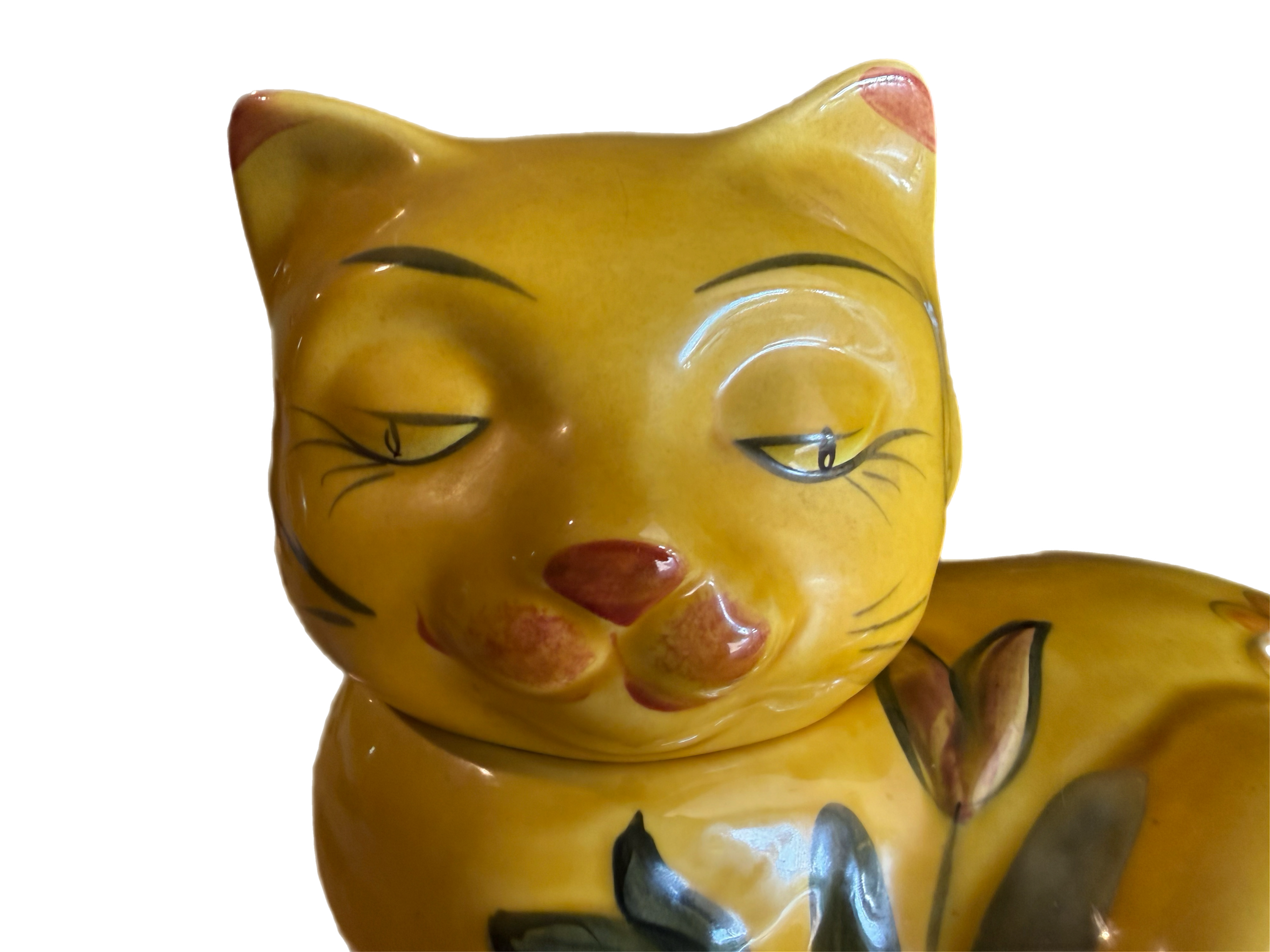 Vintage 1960s Yellow Calico Cat Ceramic Cookie Jar