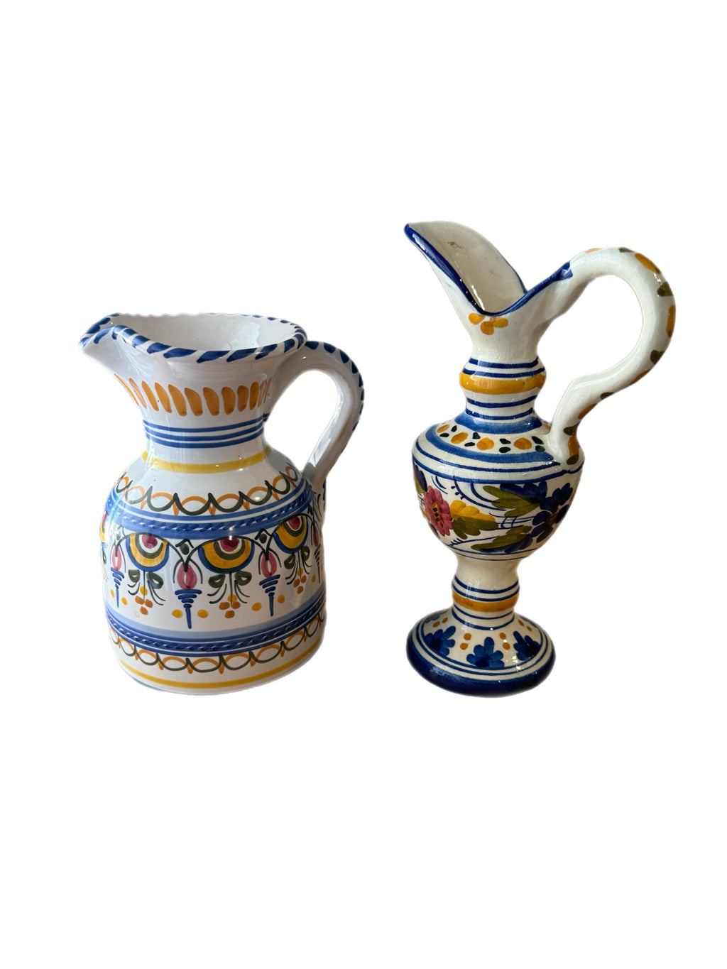 Late 20th Century Spanish Ceramic Ewers Hand-Painted Signed De La Cal Puente - a Pair