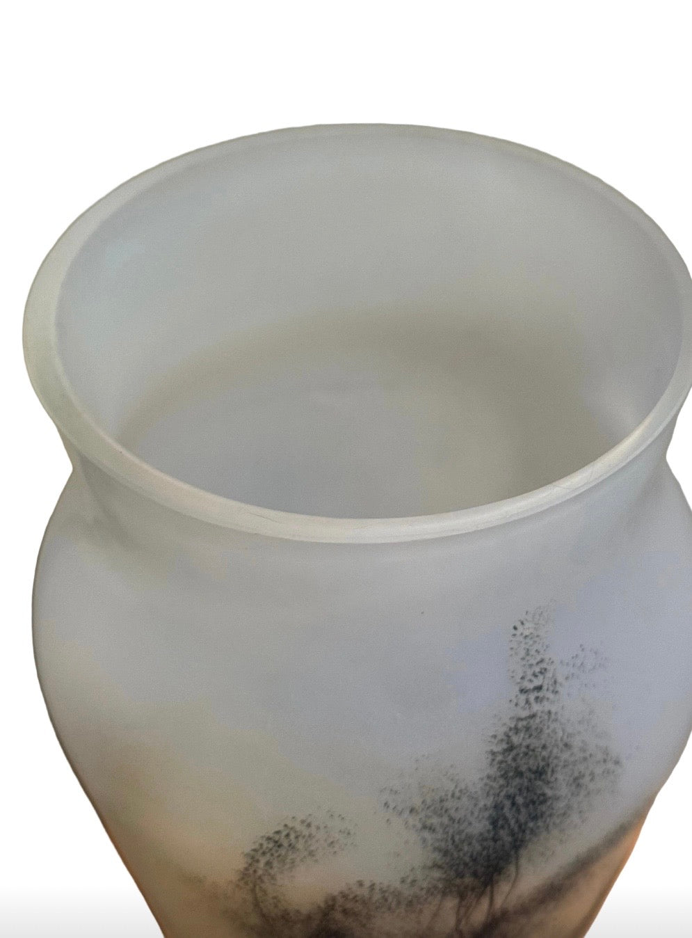 Pair of Early 20th Century Frosted Glass Vases With Hand-Painted Landscapes