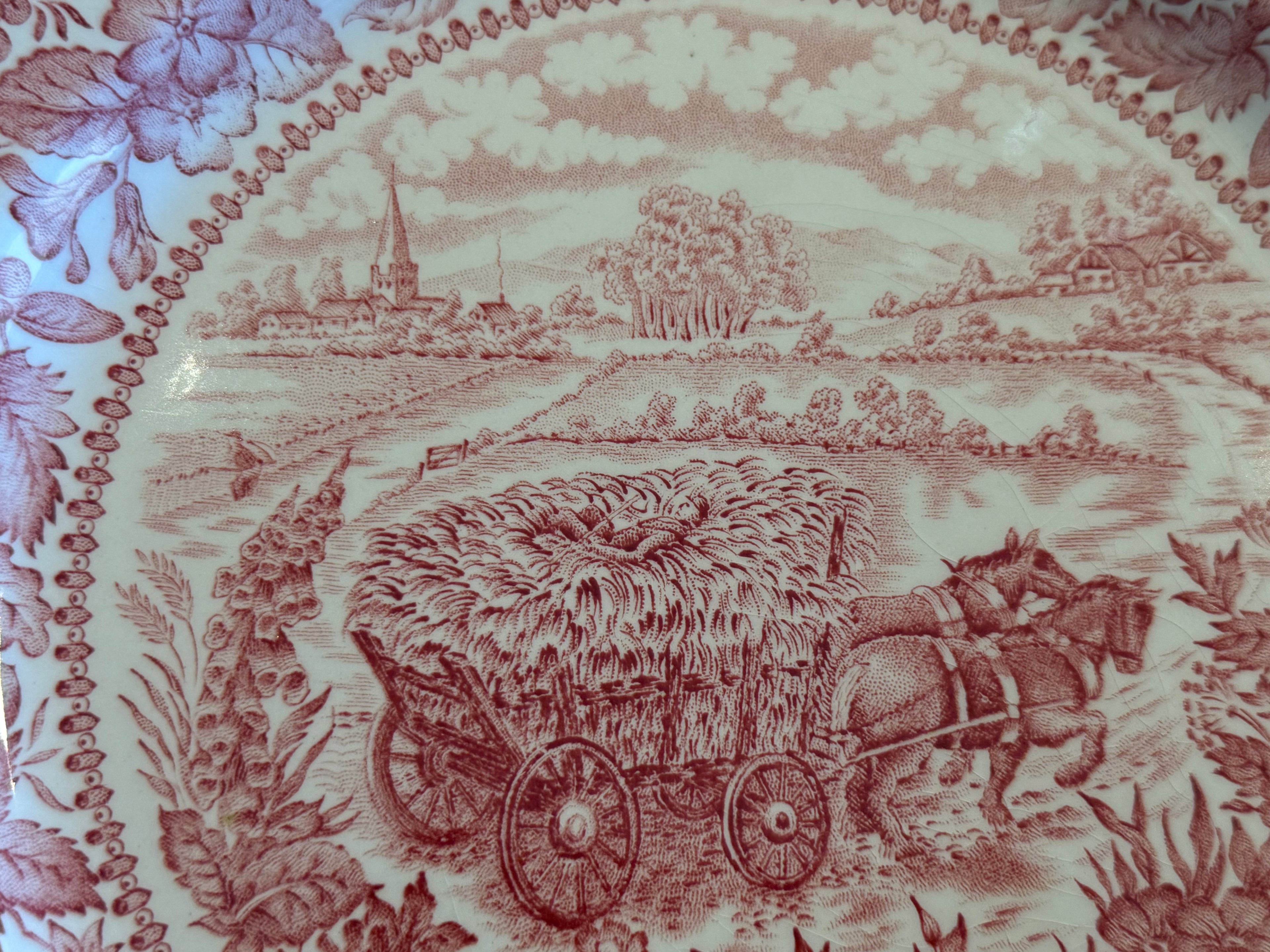 1970s Johnson Bros. “Four Seasons – Summer (On the Home Farm)” Red Transferware Plate