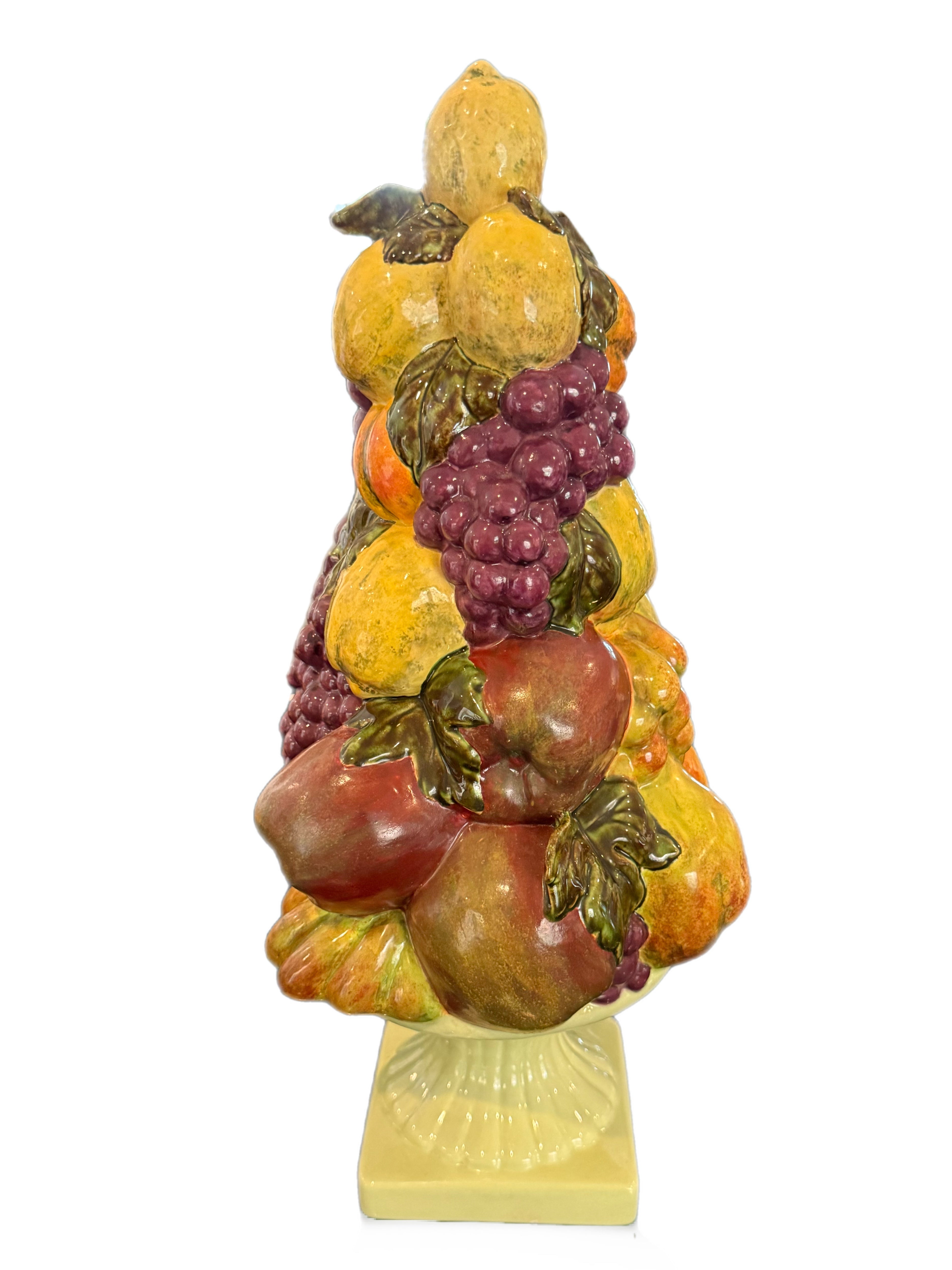 Tall Vintage Ceramic Fruit Topiary Centerpiece with Pedestal Base