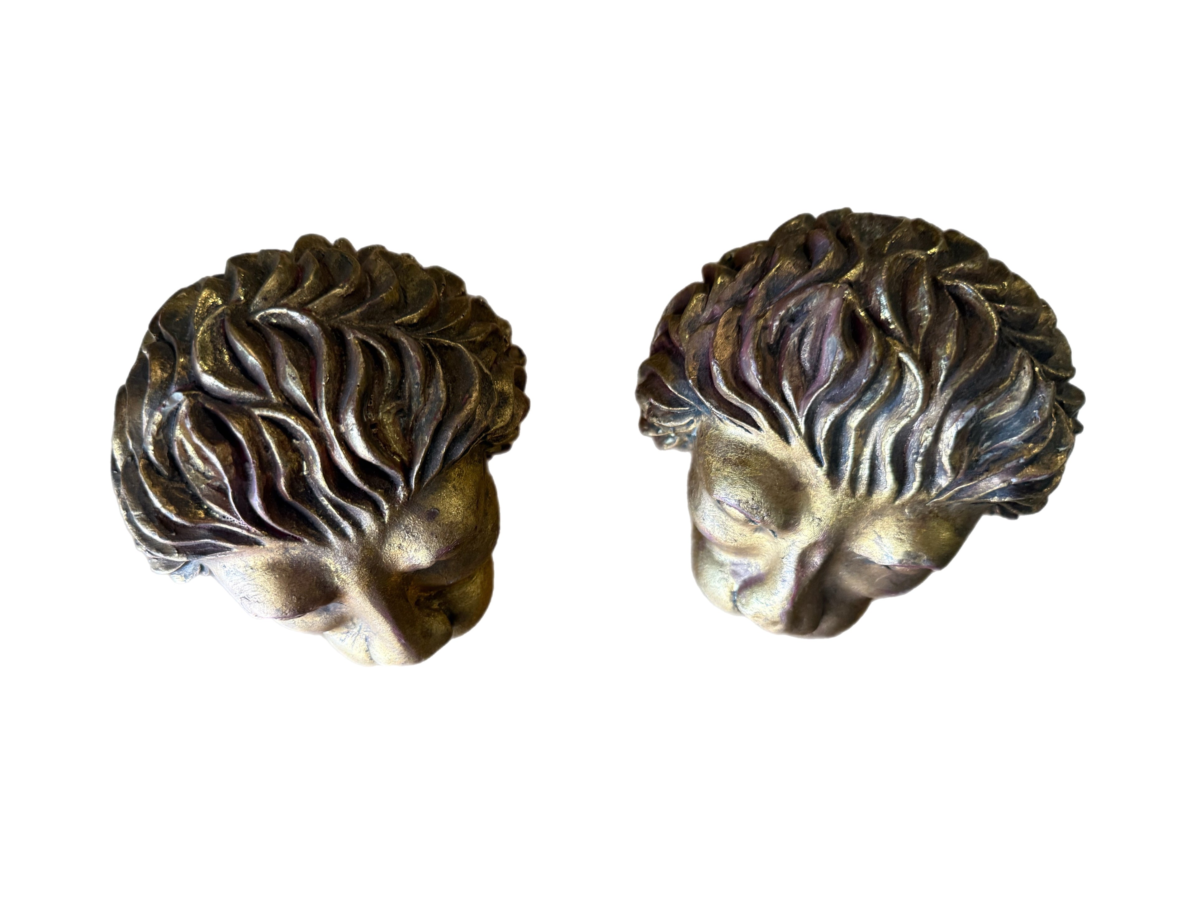 Pair of Vintage Gilt Lion Head Sculptures, Italian Neoclassical Style