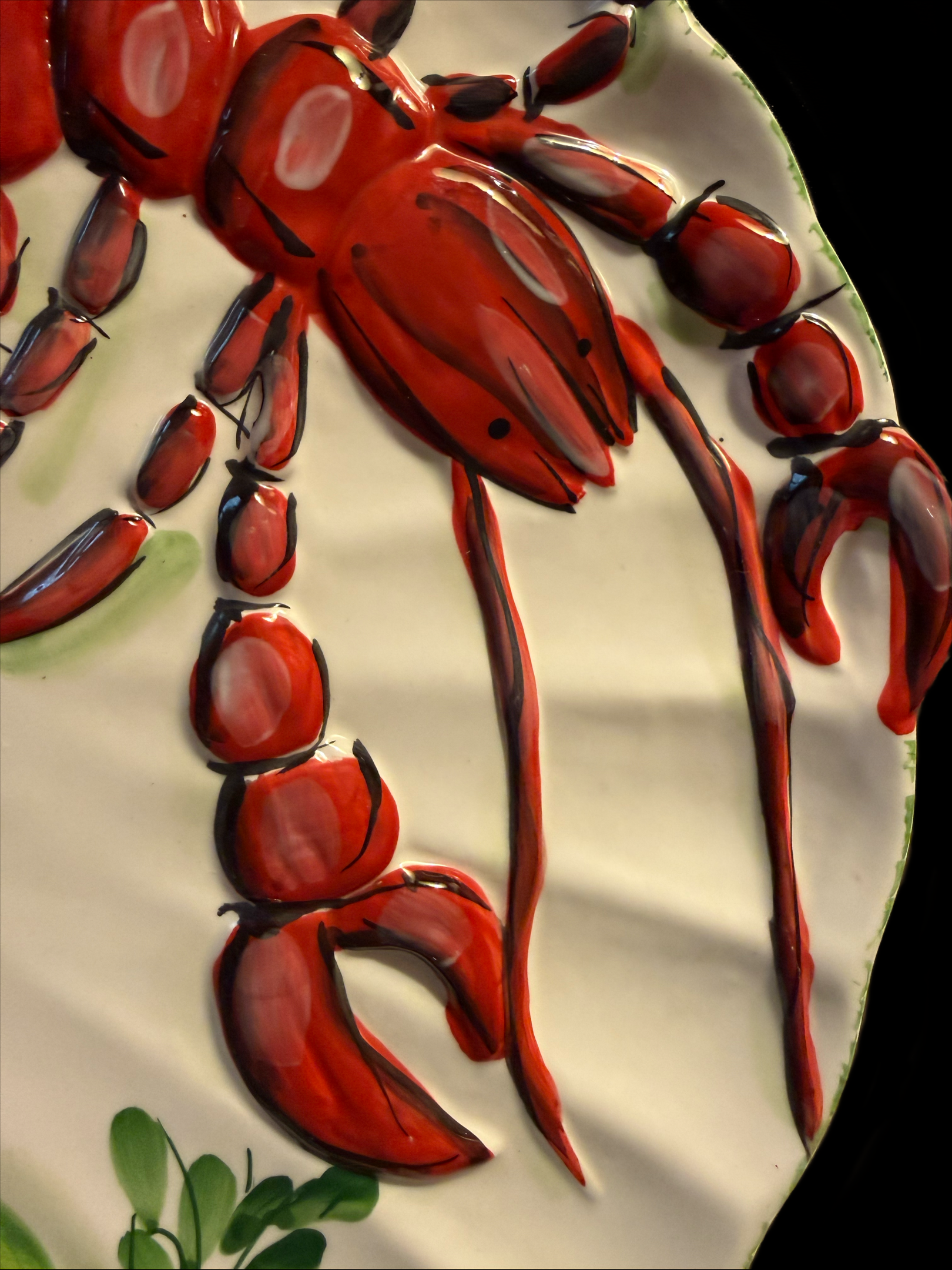 Late 20th Century Hand-Painted Raised Lobster & Lemon Ceramic Platter