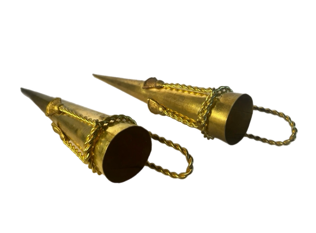 Late 20th Century Pair of Hollywood Regency Style Indian Brass Posey Wall Vases With Tassel Detail