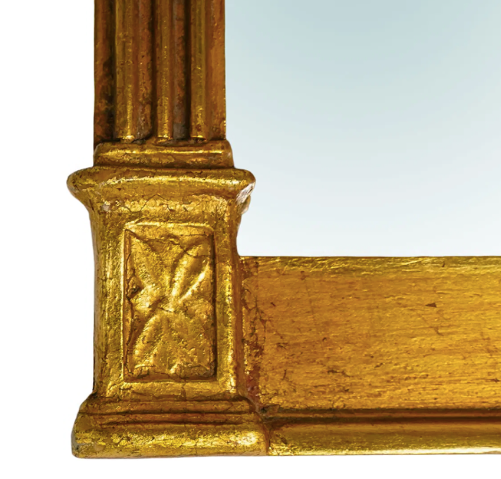 Vintage Continental Federal Style Gilt Neoclassical Wall Mirror With Fluted Columns