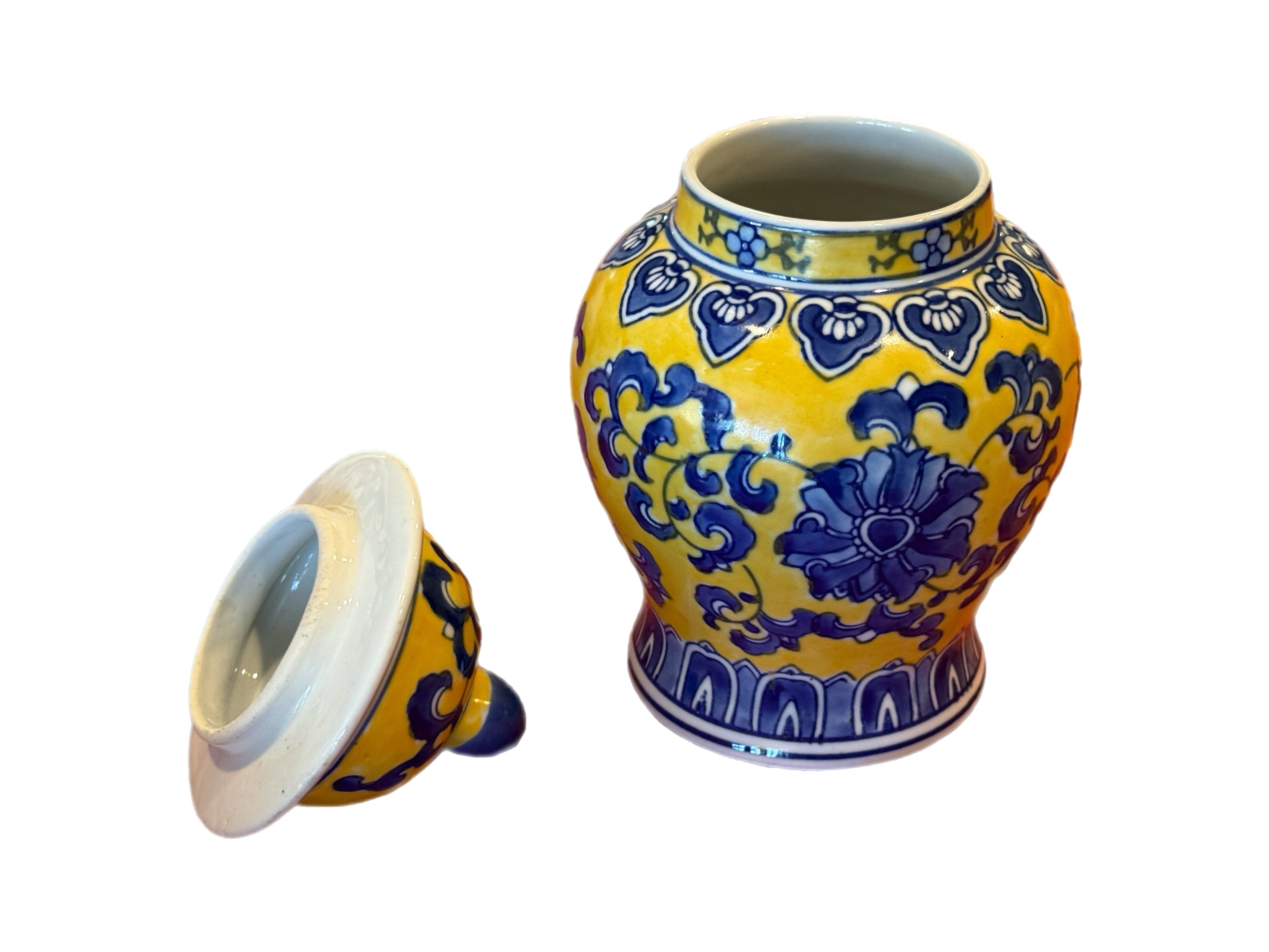 Yellow & Blue Chinoiserie Lidded Ginger Jar