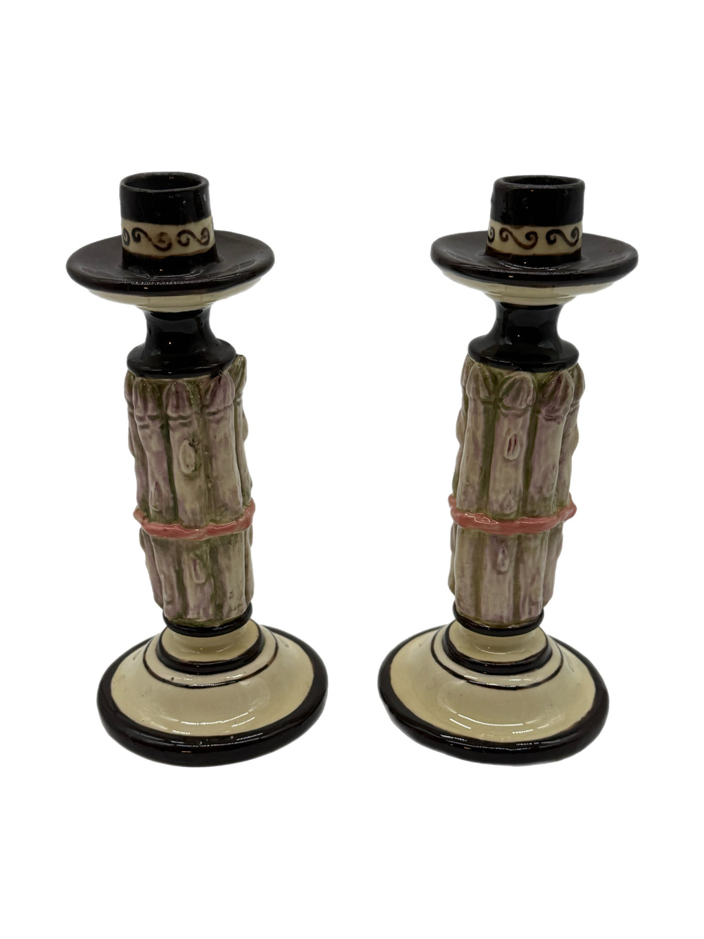 Pair of Limited Edition (1/9) Asparagus Form Studio Ceramic Candlesticks by Prince Alexander, 1981