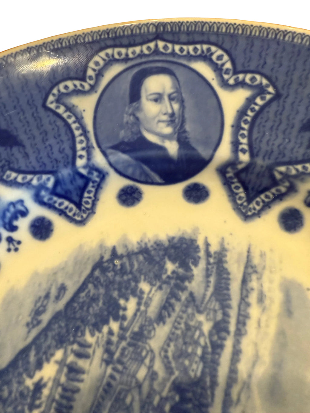 Vintage Lamberton Scammell Moravian Blue Transferware Historical Commemorative Plates
