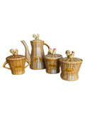 Vintage Majolica Rooster Basketweave Breakfast Set, 4 Pieces