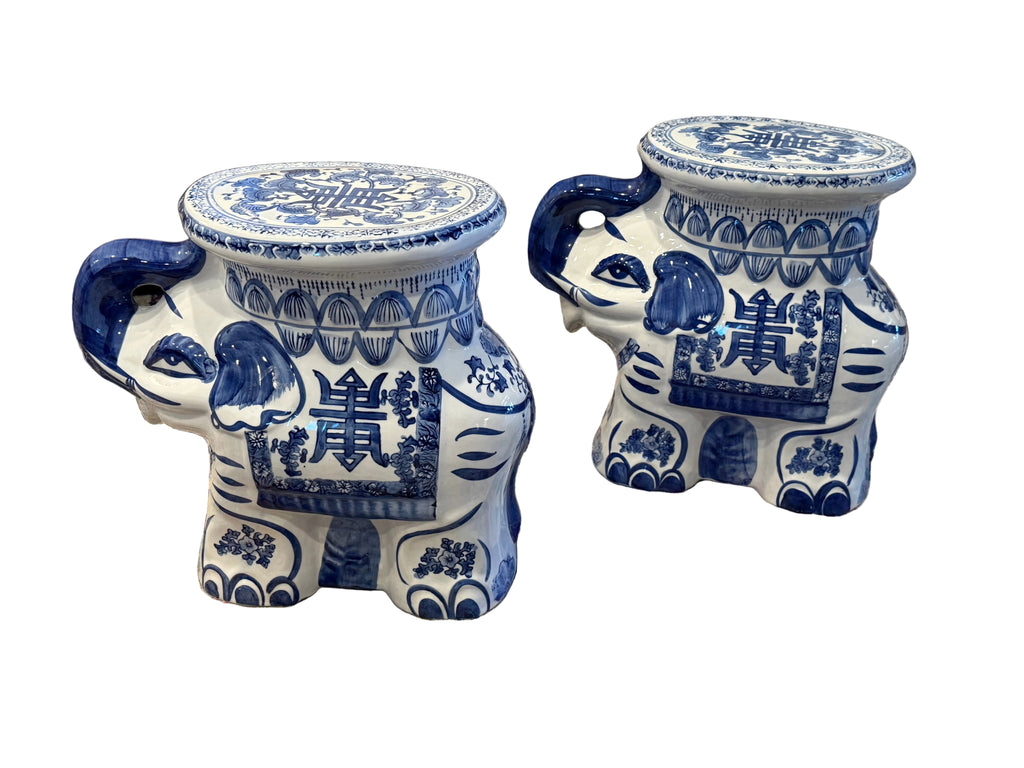 Chinese Export Blue and White Elephant Garden Stool / Plant Stand