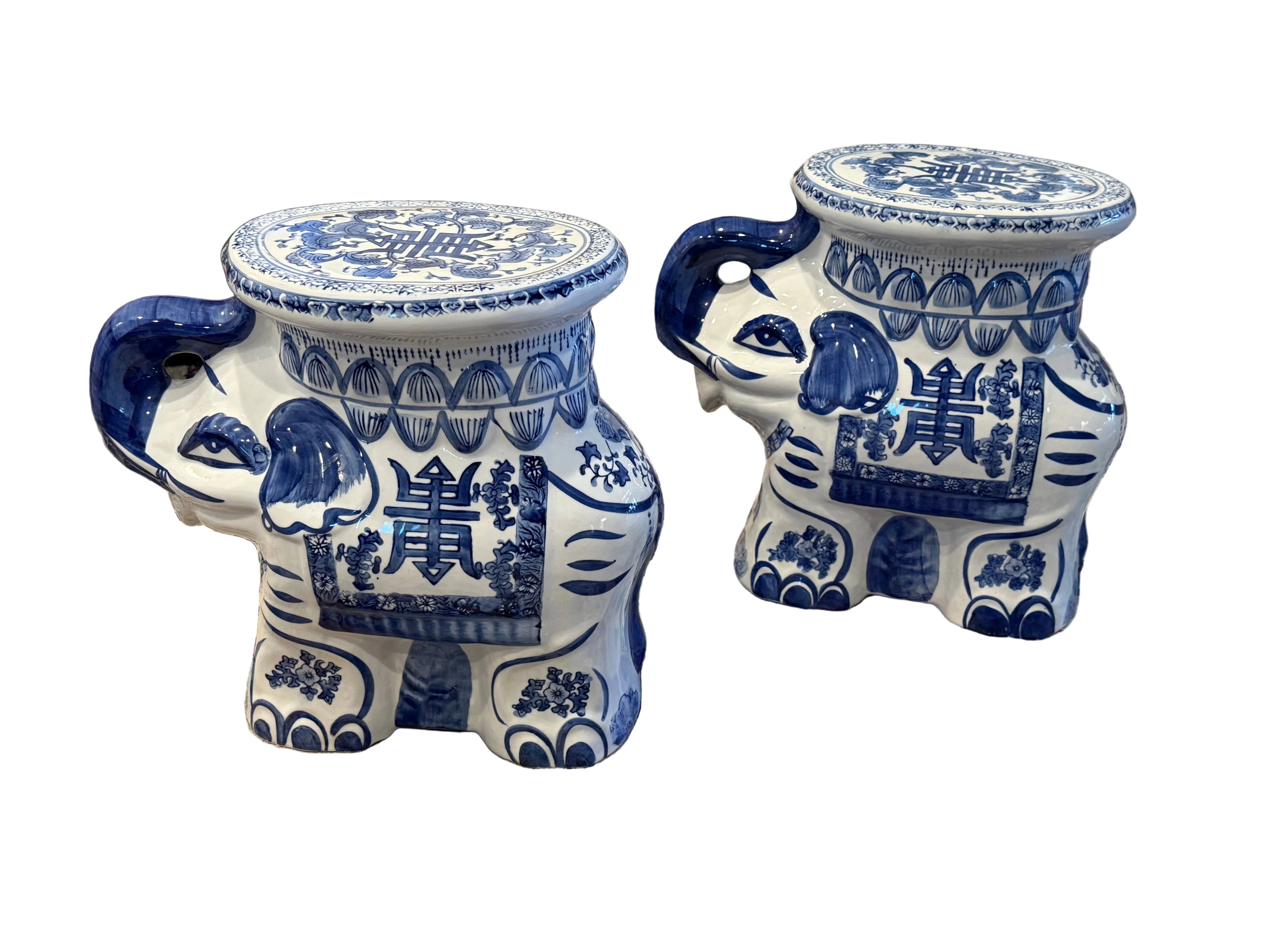Chinese Export Blue and White Elephant Garden Stool / Plant Stand