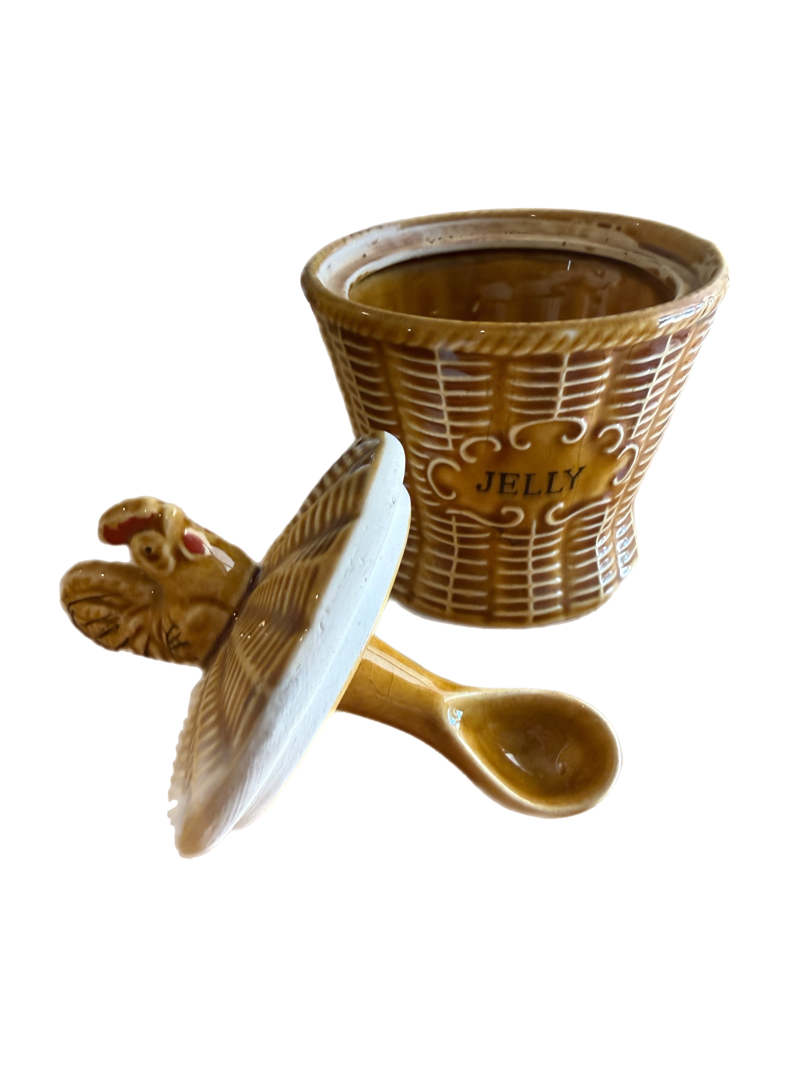 Vintage Majolica Rooster Basketweave Breakfast Set, 4 Pieces