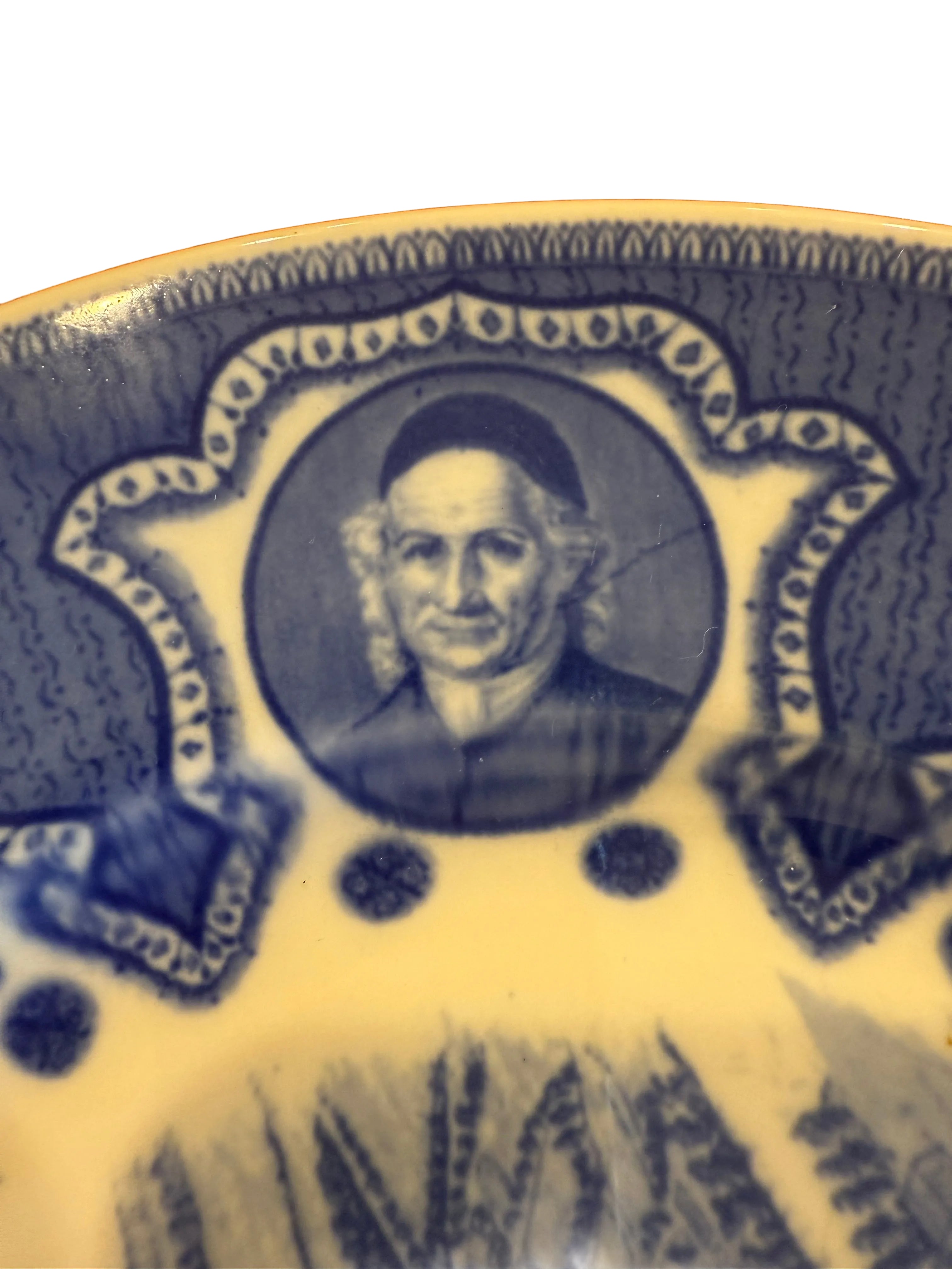 Vintage Lamberton Scammell Moravian Blue Transferware Historical Commemorative Plates
