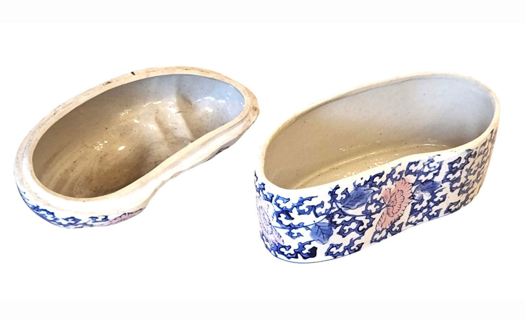 Vintage Chinese Porcelain Cat-Shaped Box With Scrolling Floral Design