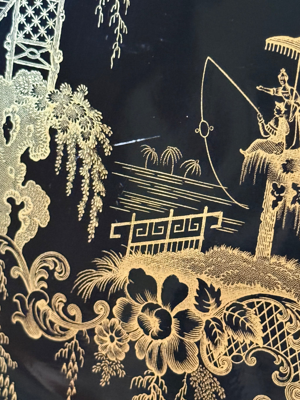 Rare 1950s Spode Imperial Garden Black and Gold Willow Plate