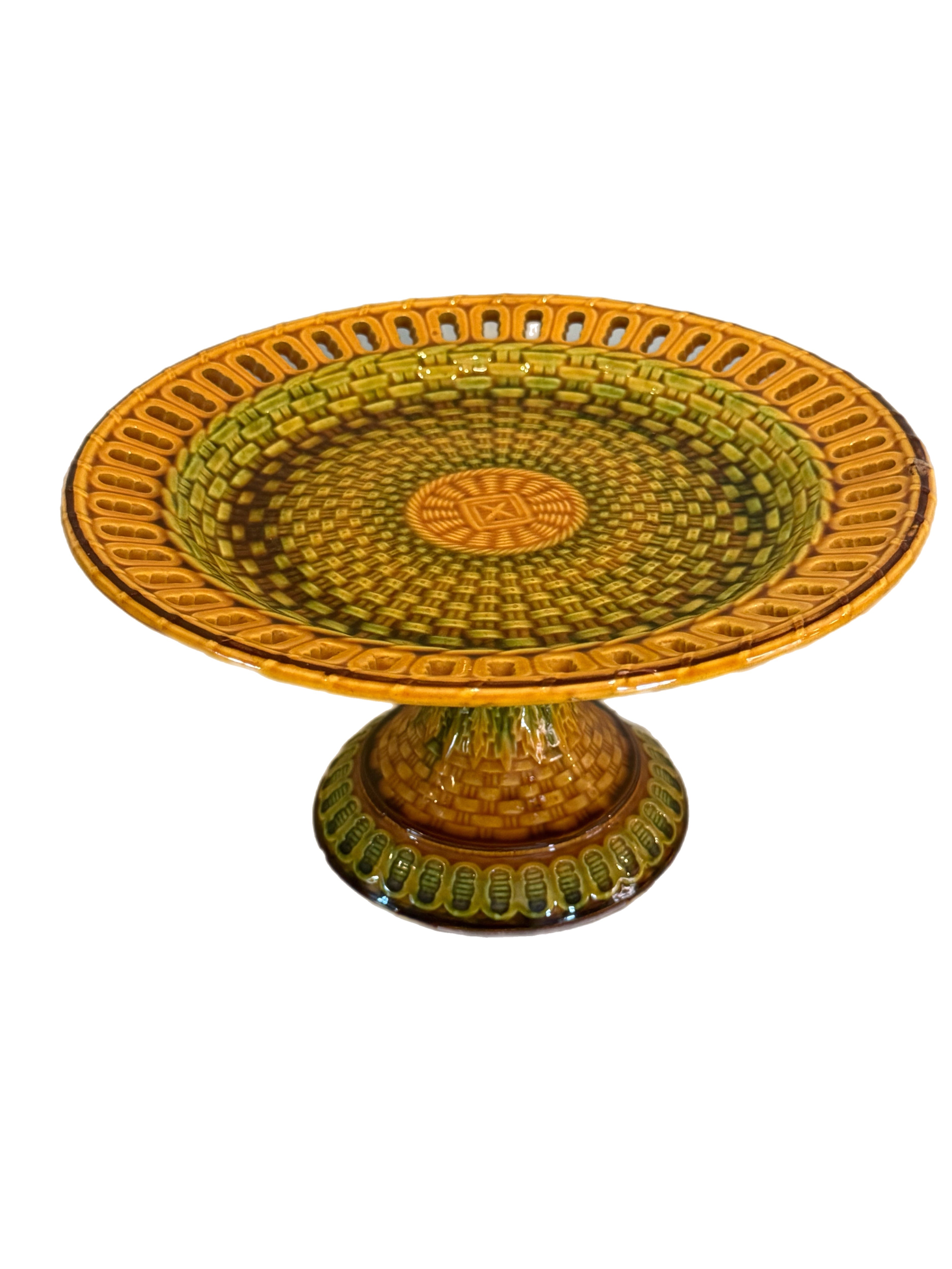 Antique 19th Century English Majolica Basketweave Dessert Service by Wittman & Roth, London (13 pcs)
