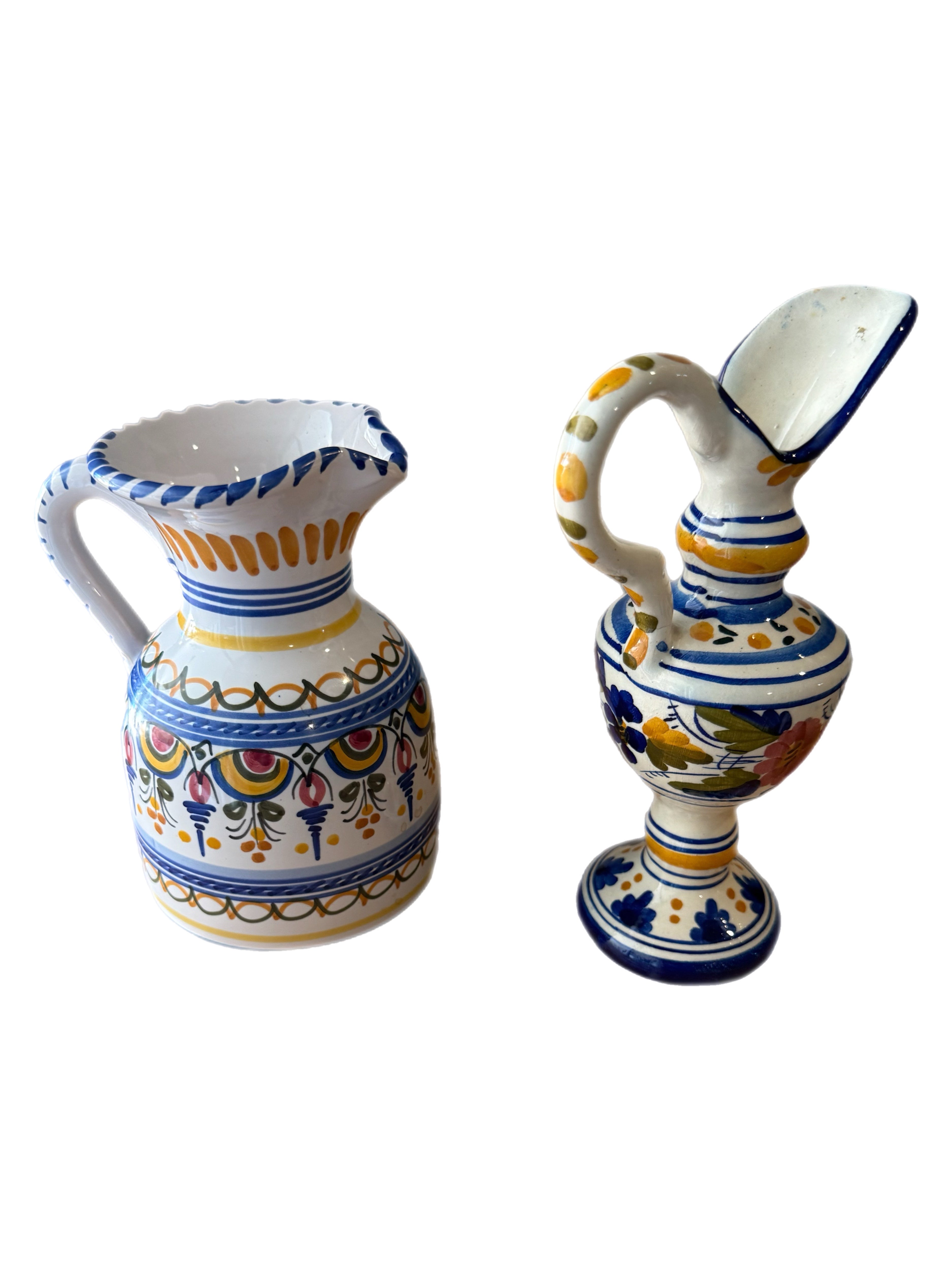 Late 20th Century Spanish Ceramic Ewers Hand-Painted Signed De La Cal Puente - a Pair