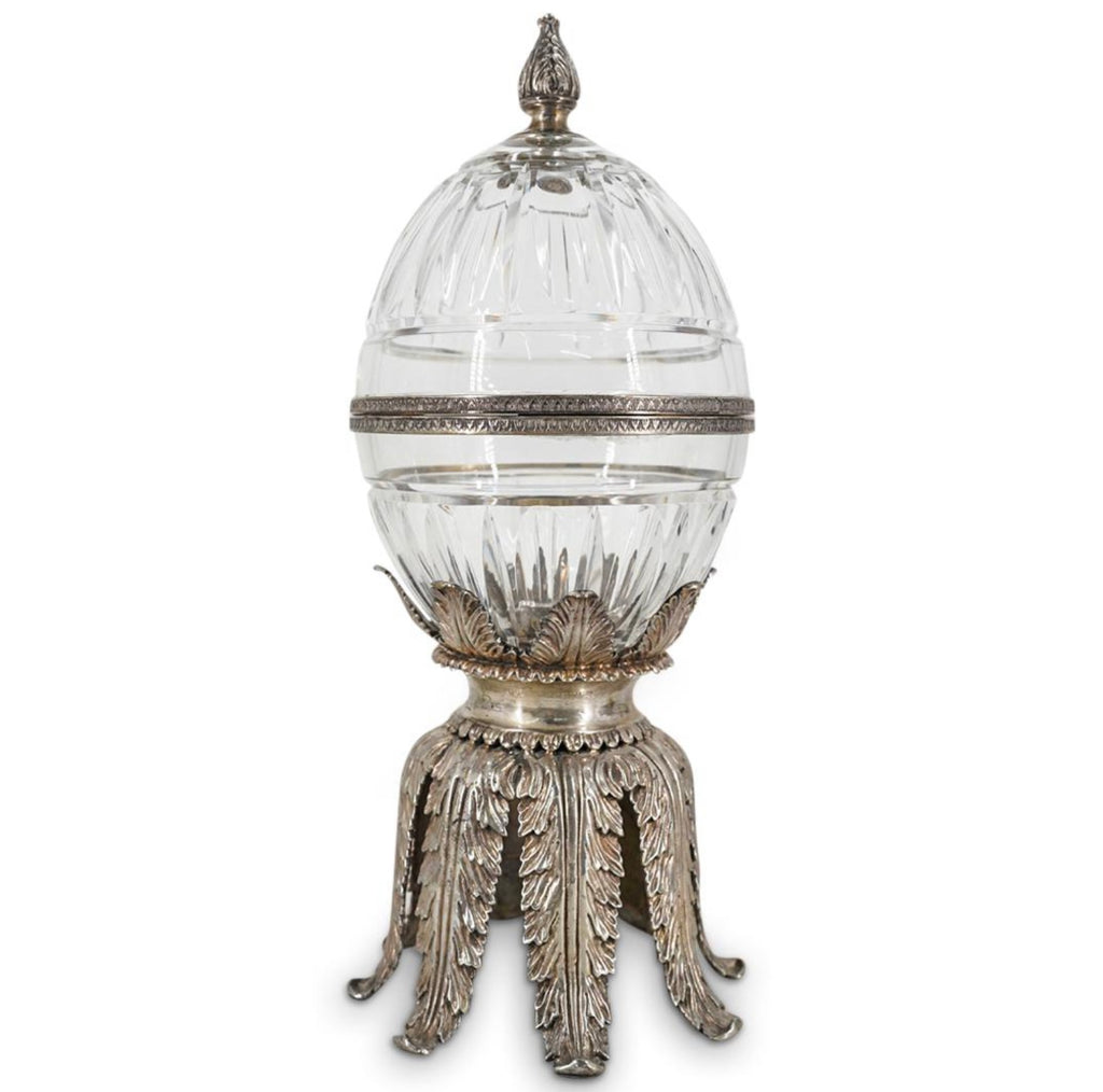 Maitland-Smith Crystal Glass and Silver Plated Pineapple or Egg Form Vessel 15”