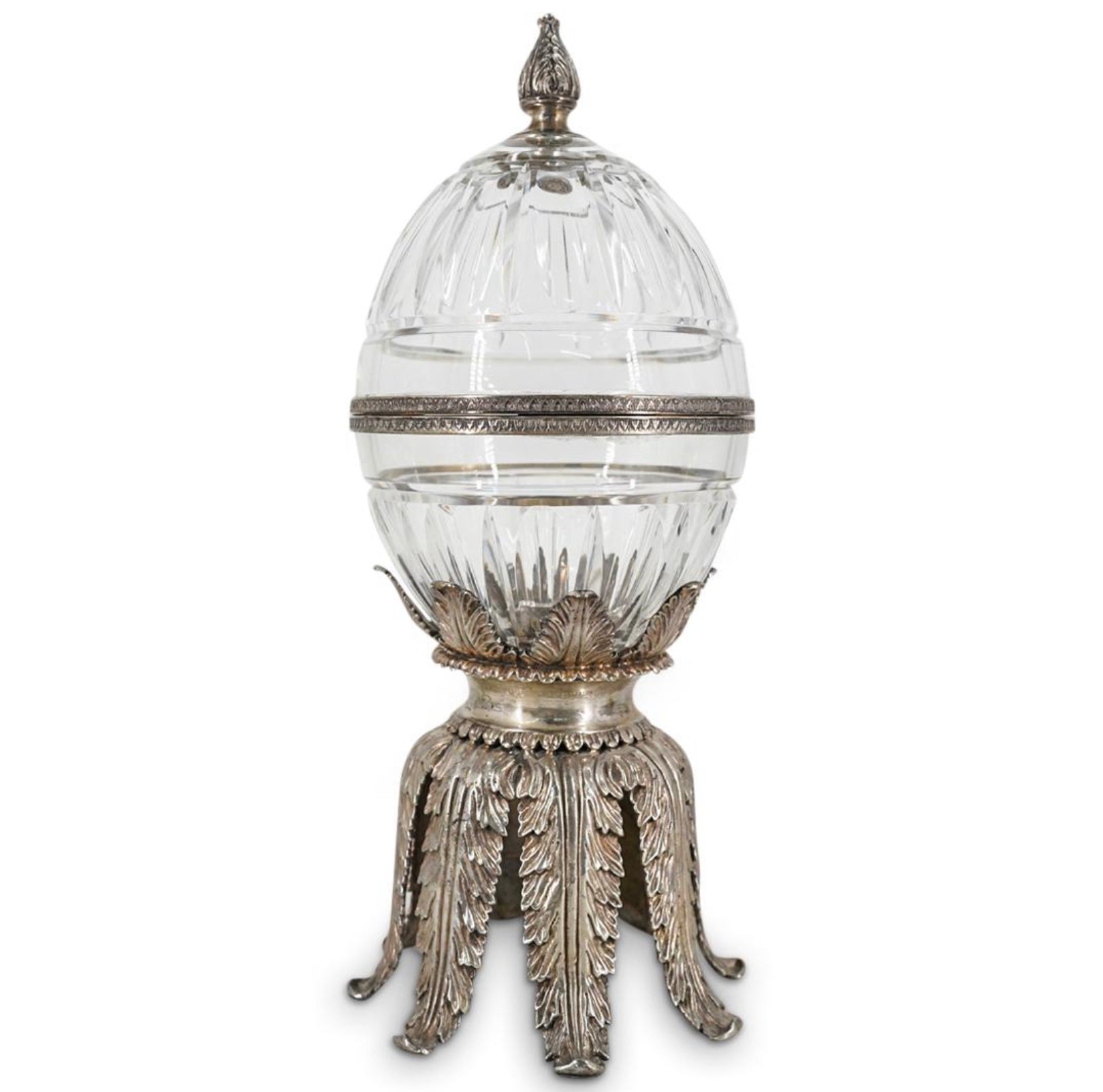Maitland-Smith Crystal Glass and Silver Plated Pineapple or Egg Form Vessel 15”