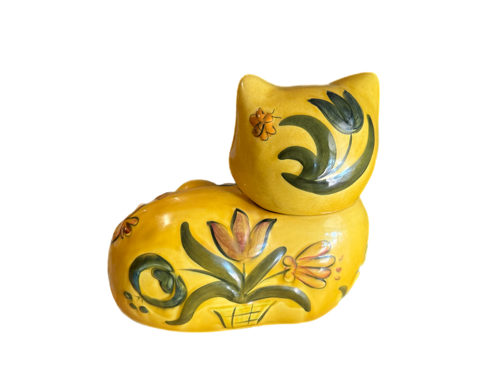 Vintage 1960s Yellow Calico Cat Ceramic Cookie Jar