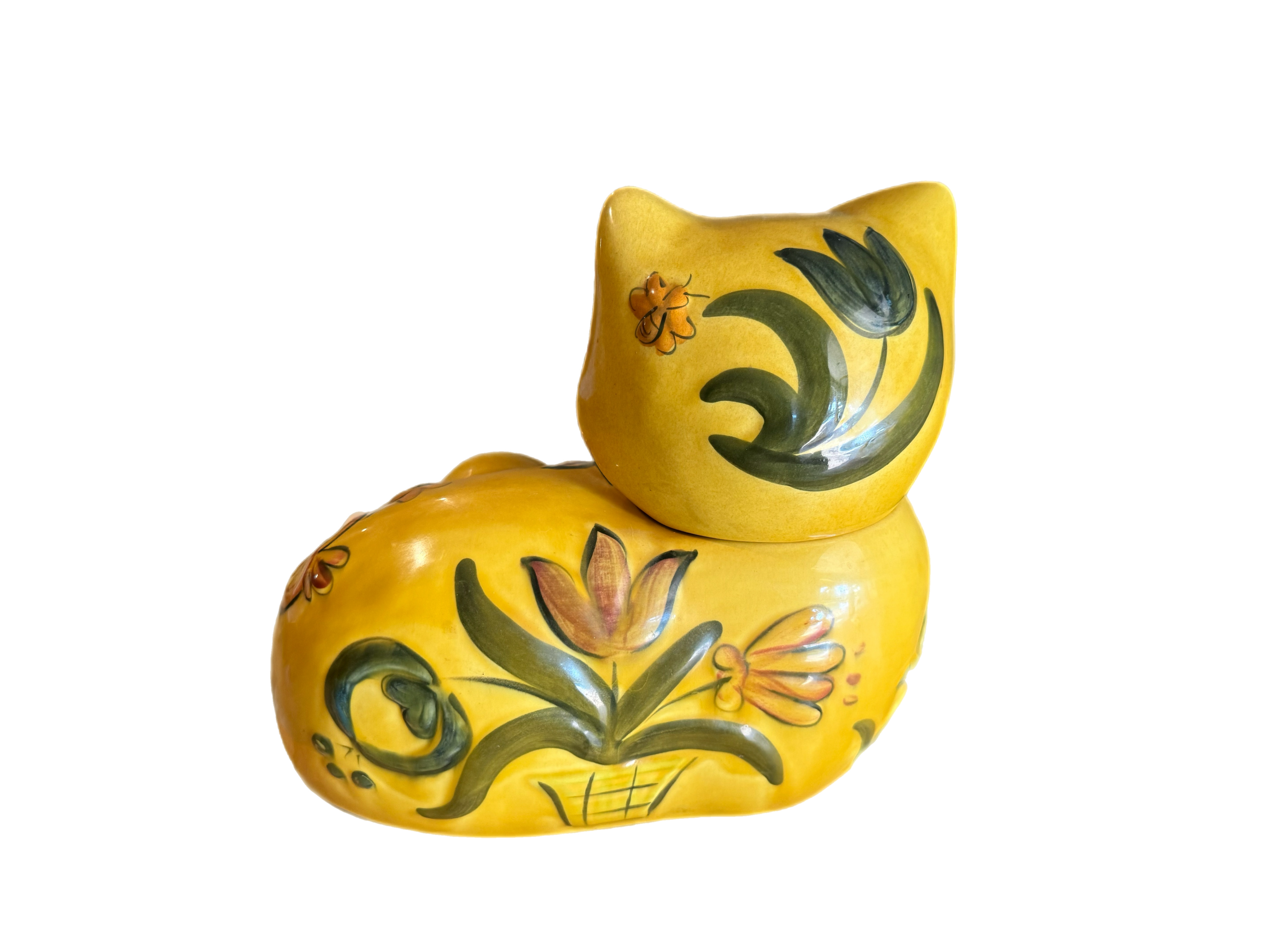 Vintage 1960s Yellow Calico Cat Ceramic Cookie Jar