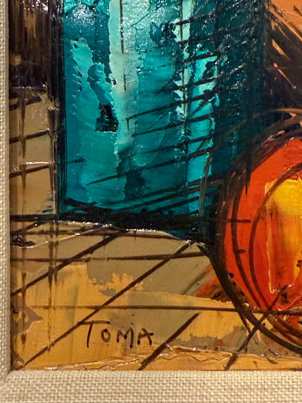 Mid 20th Century Beautiful Modernist Still Life Oil Painting, Signed ‘Toma’