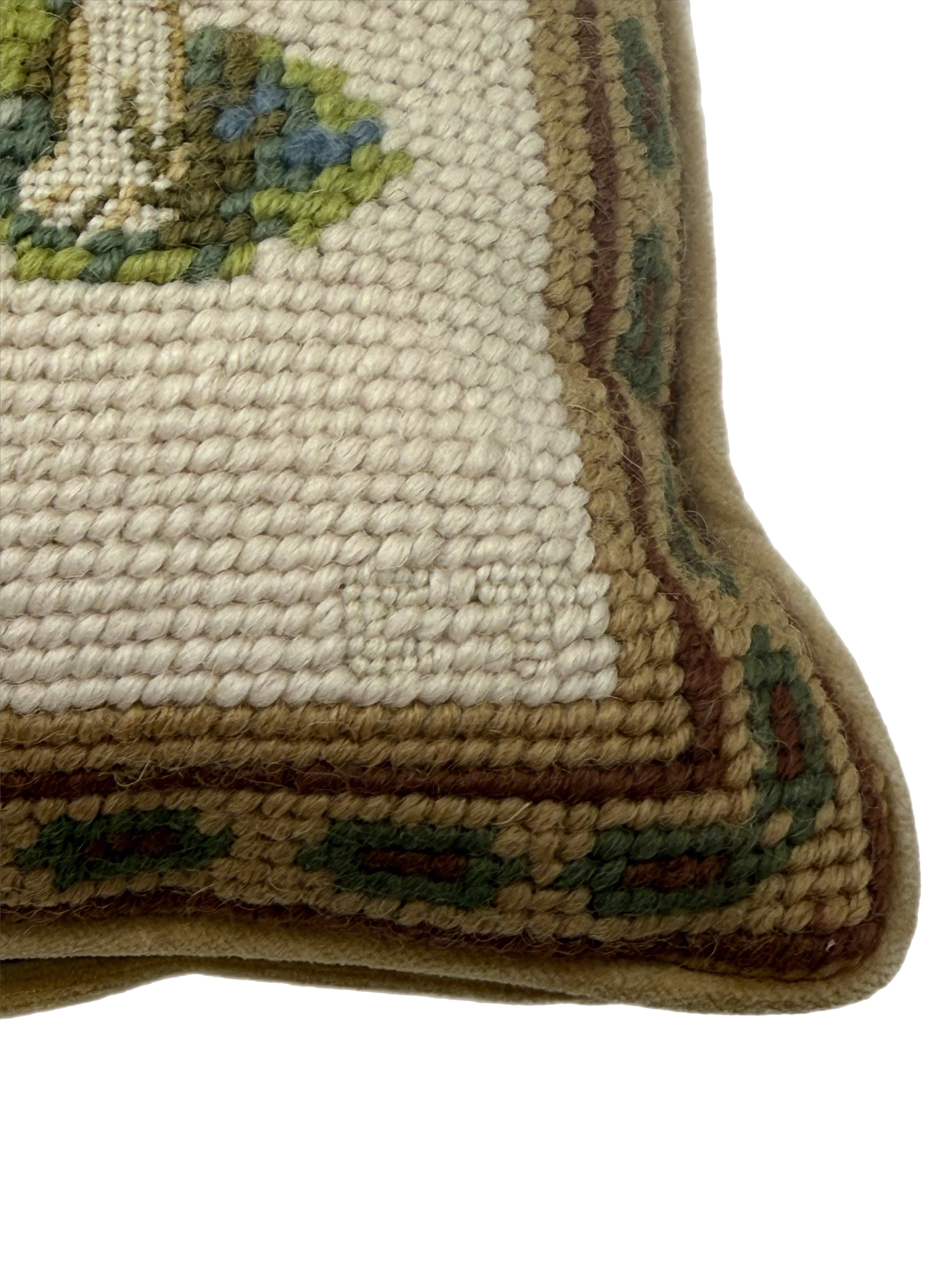 Vintage Decorative Needlepoint Boxer Pillow With Down Insert