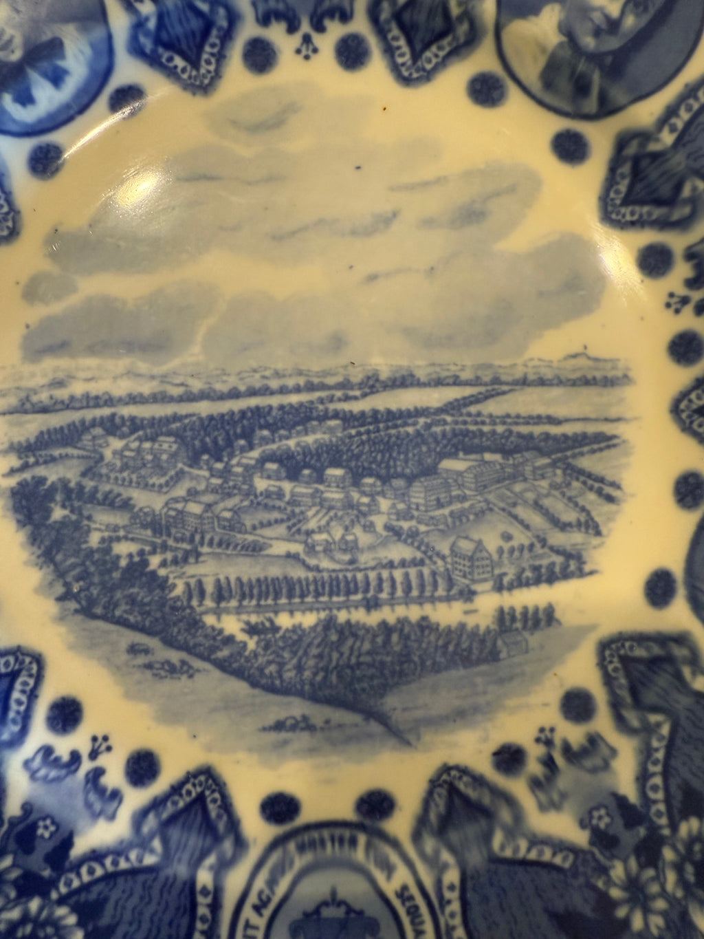 Vintage Lamberton Scammell Moravian Blue Transferware Historical Commemorative Plates