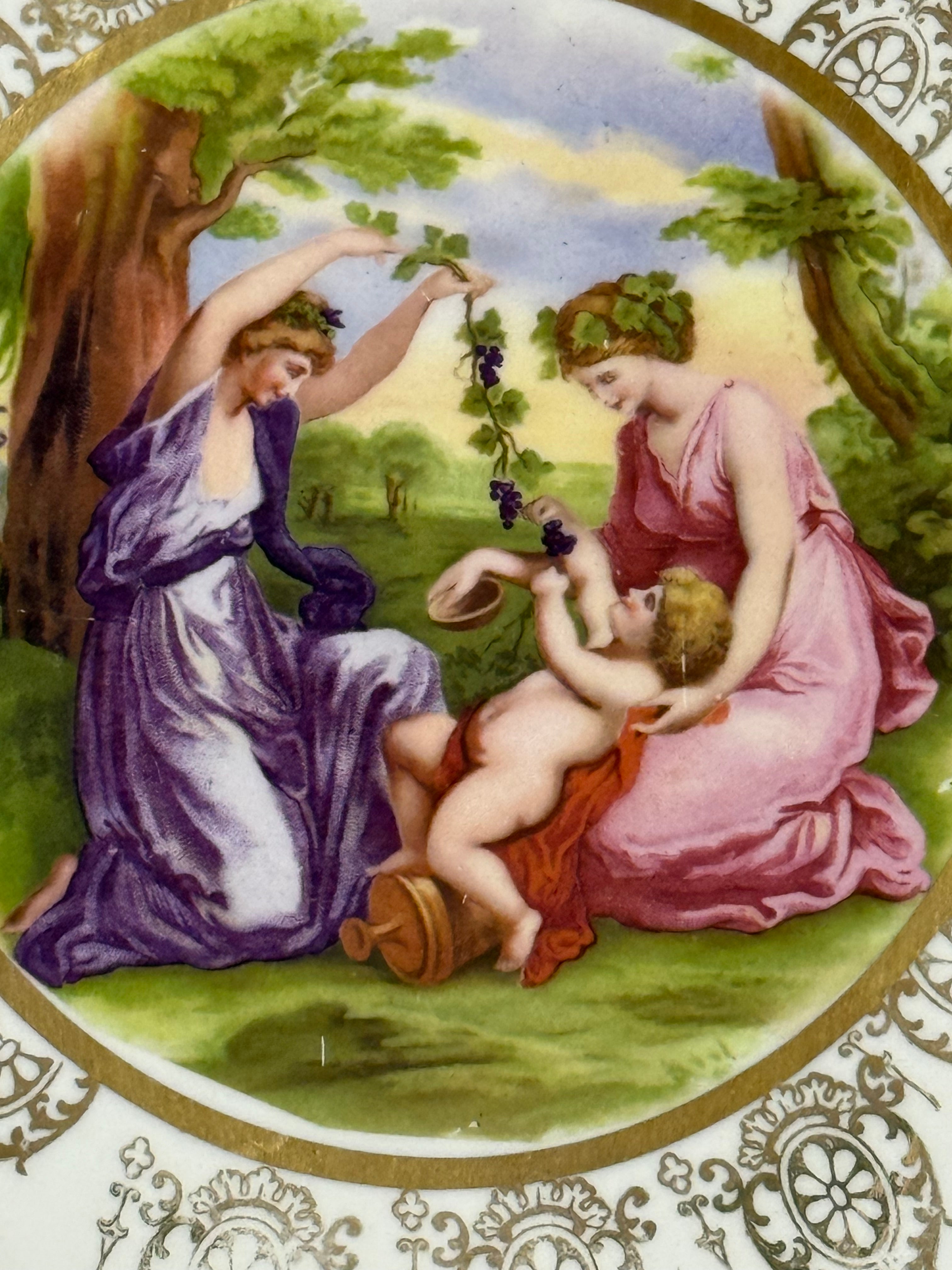 1960s Large Ornately Carved Gilt Framed 22kt Gold Classical Porcelain Plaque, Atlas International