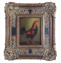 Mid 20th Century Old Master–Style Rooster Portrait Oil Painting, Ornately Framed, Signed Evans