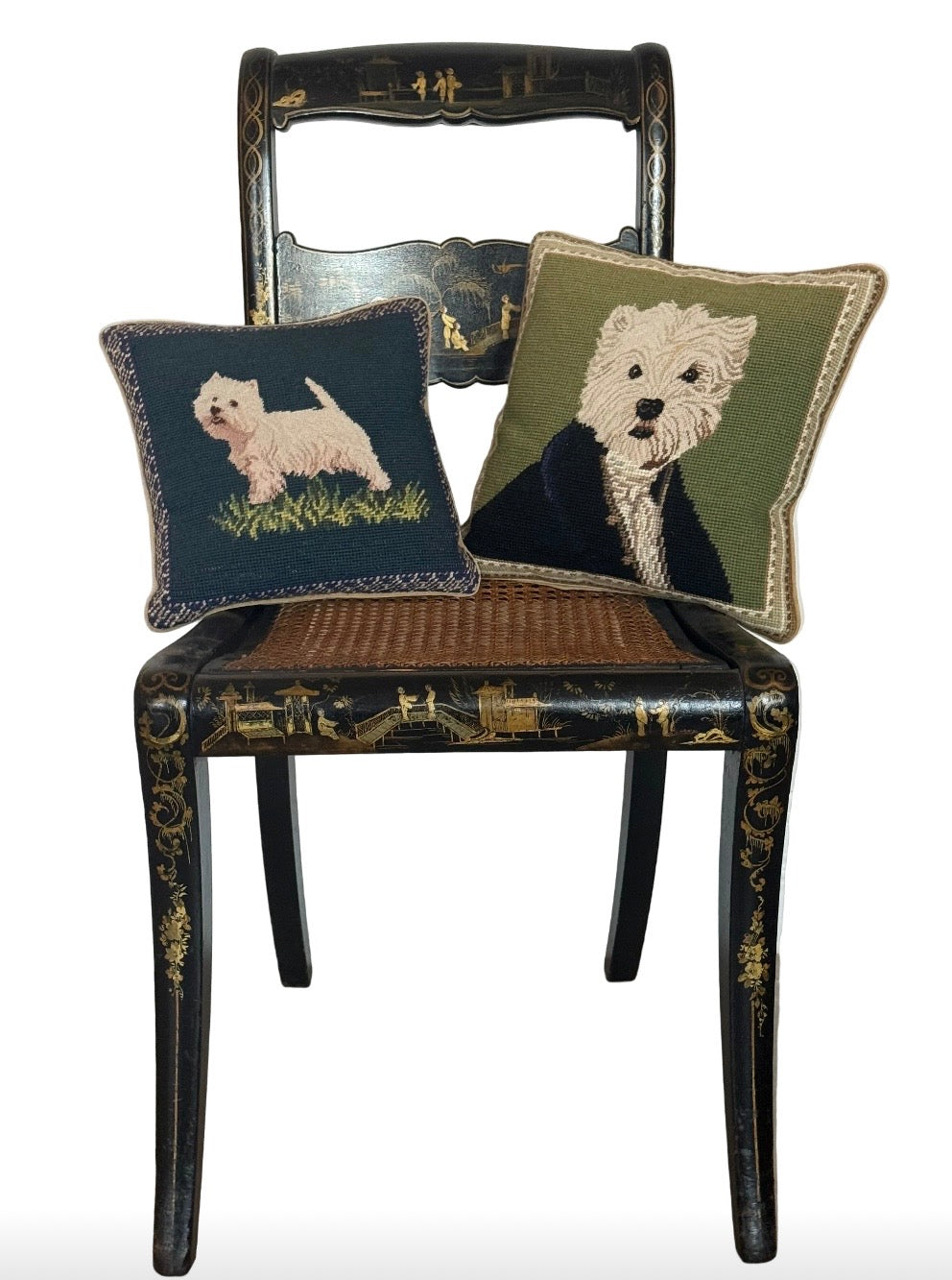 Vintage Needlepoint Westie Terrier Decorative Accent Pillow With Down Insert