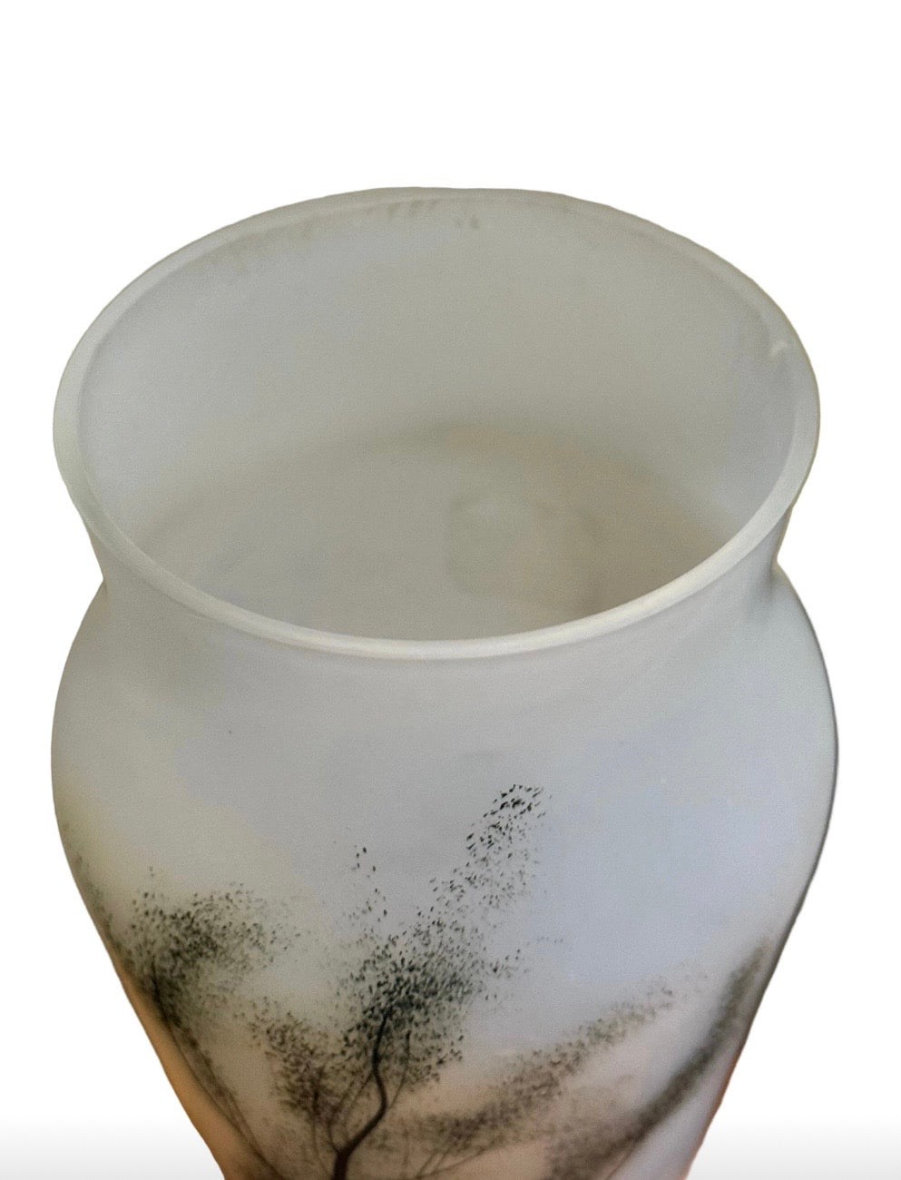 Pair of Early 20th Century Frosted Glass Vases With Hand-Painted Landscapes